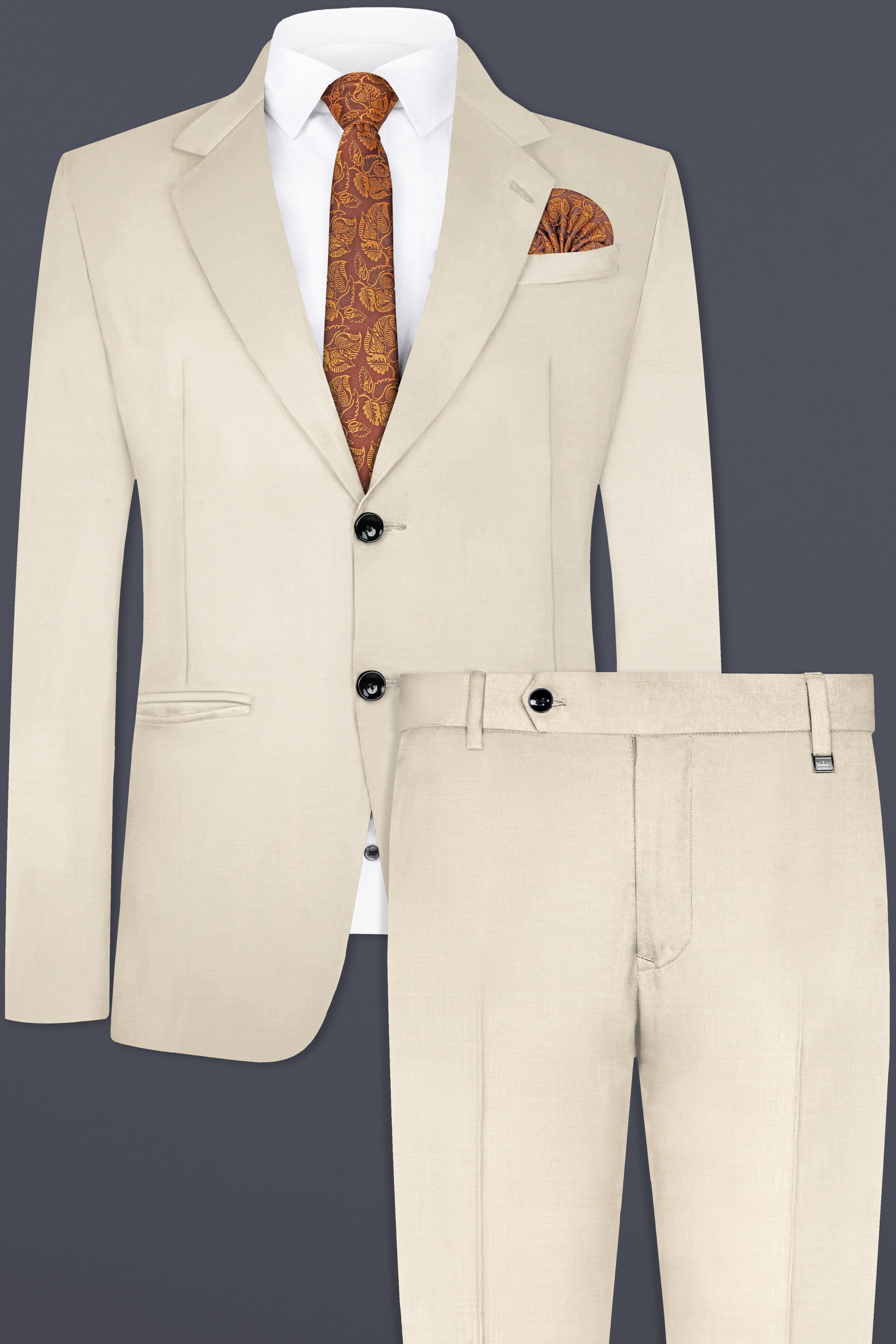Moon Mist Cream Solid Wool Blend Single Breasted Suit