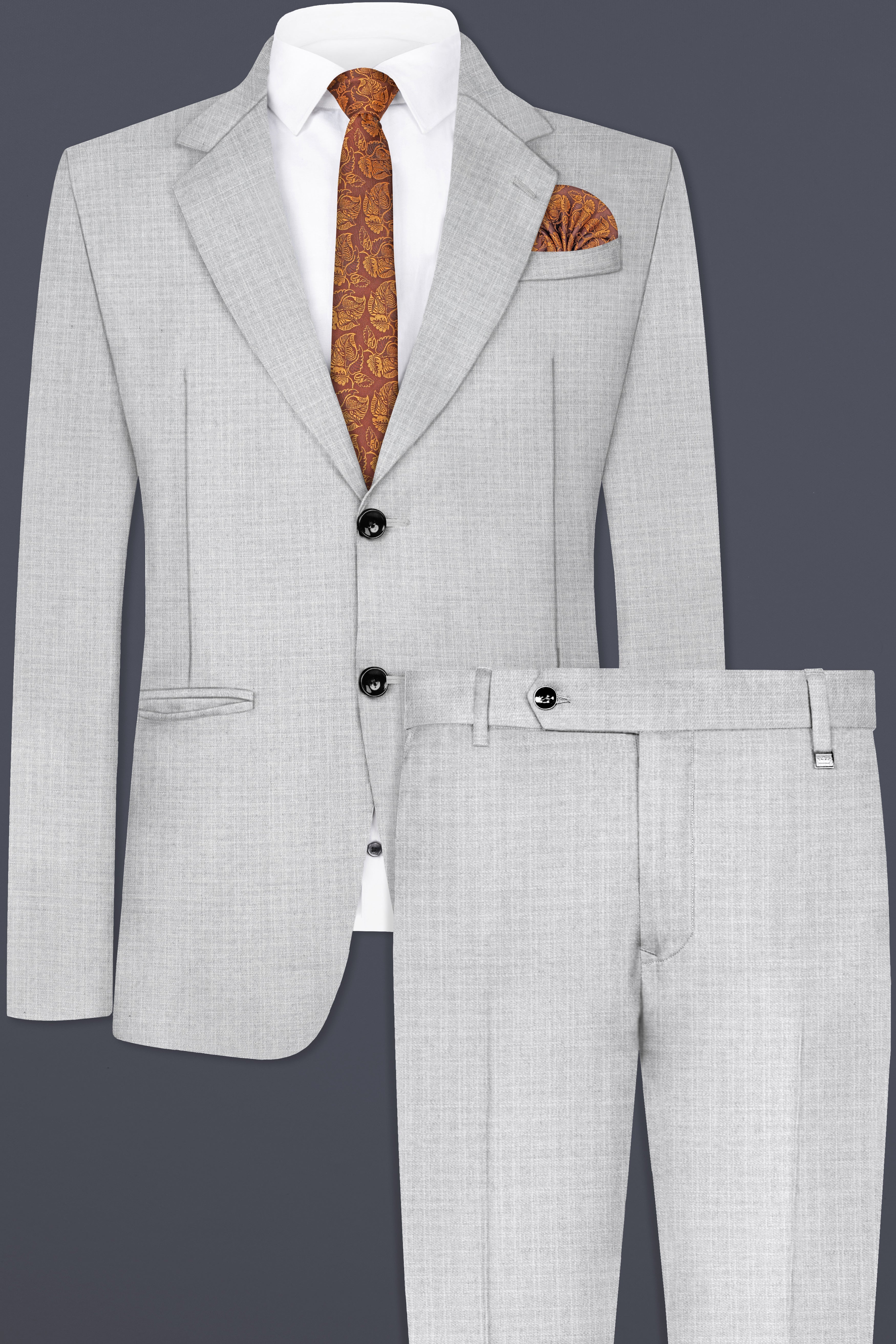 Pastel Gray Textured Wool Blend Single Breasted Suit