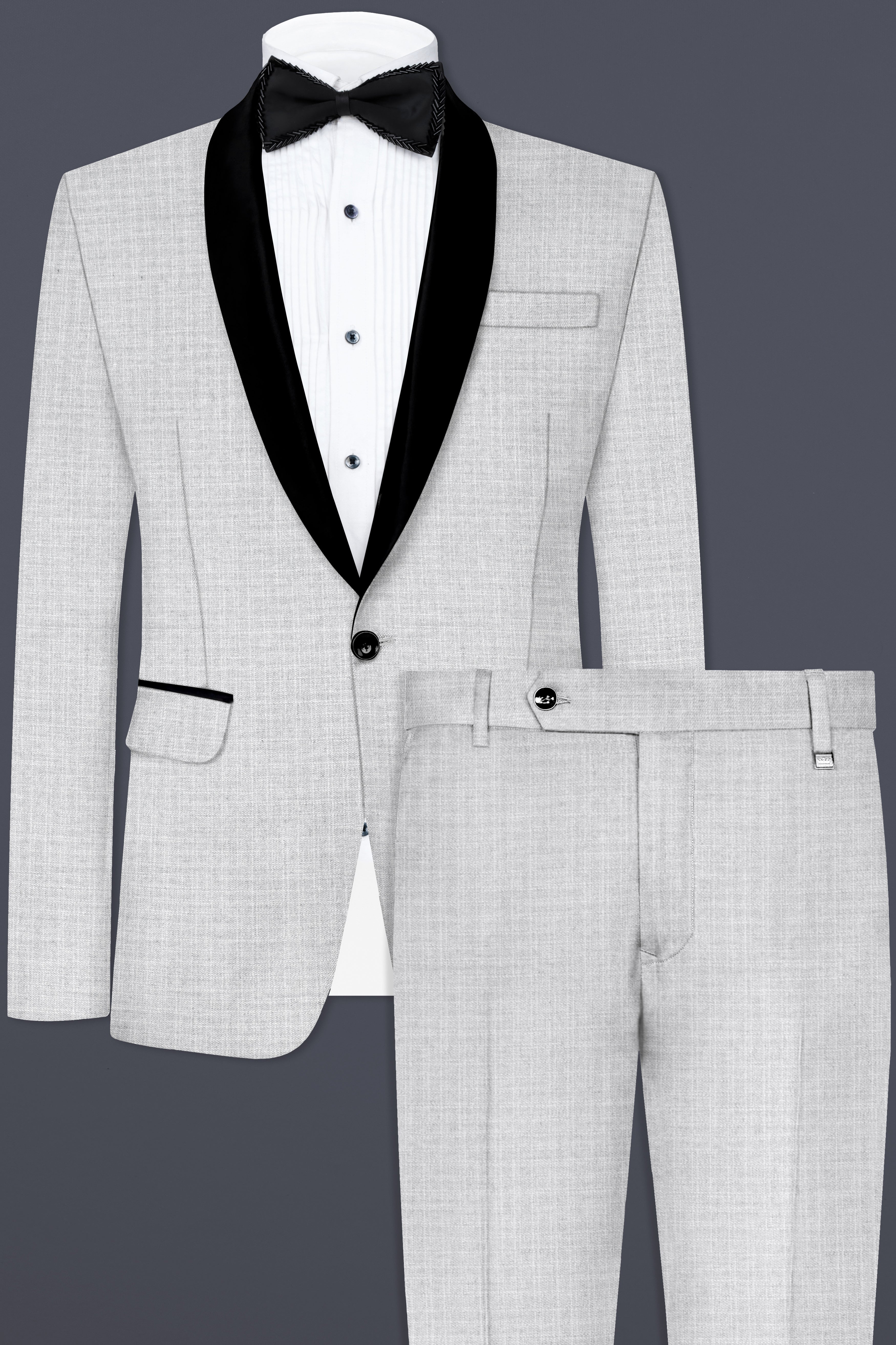 Pastel Gray Textured Wool Blend Tuxedo Suit