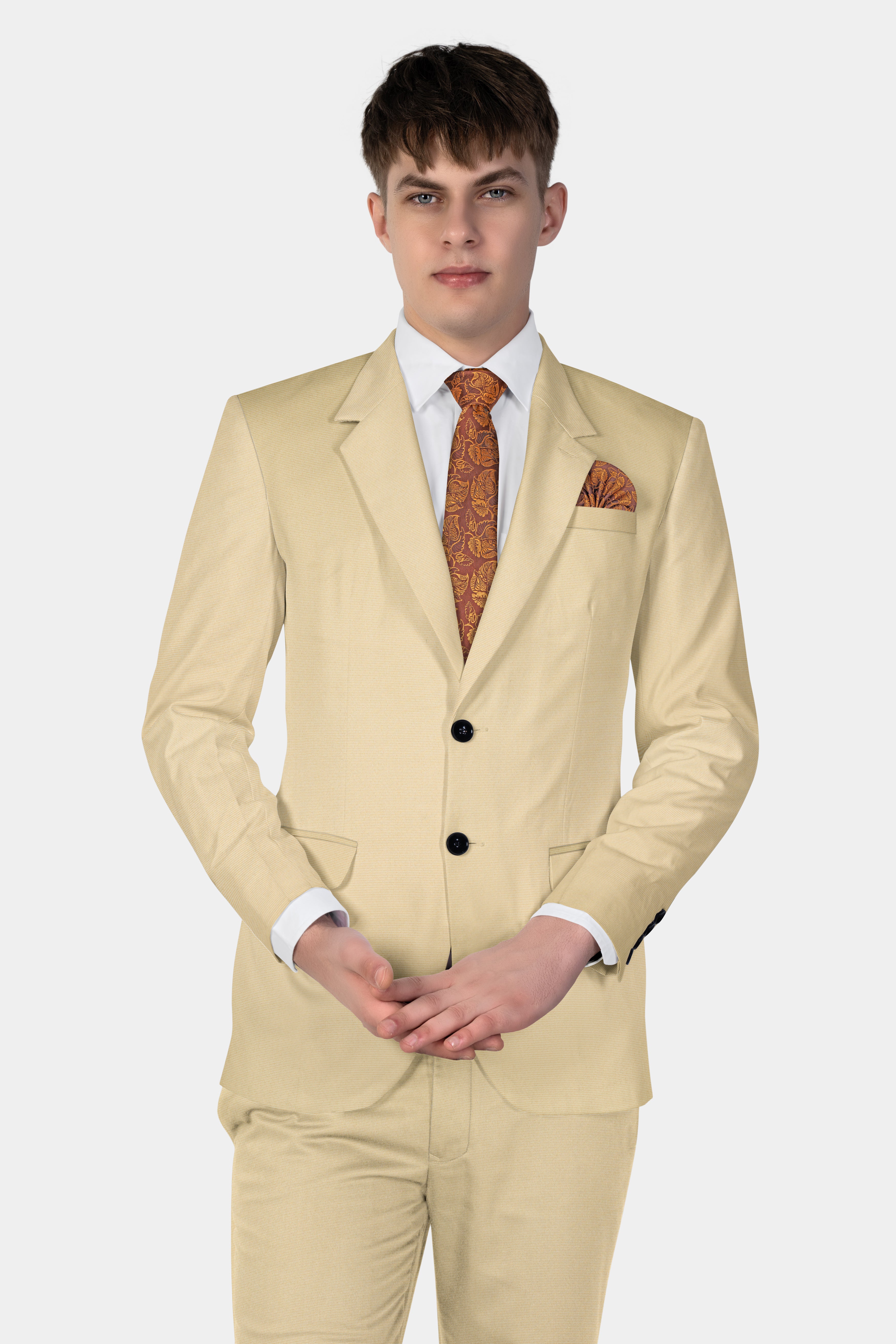 Hampton Cream Houndstooth Wool Rich Single Breasted Suit