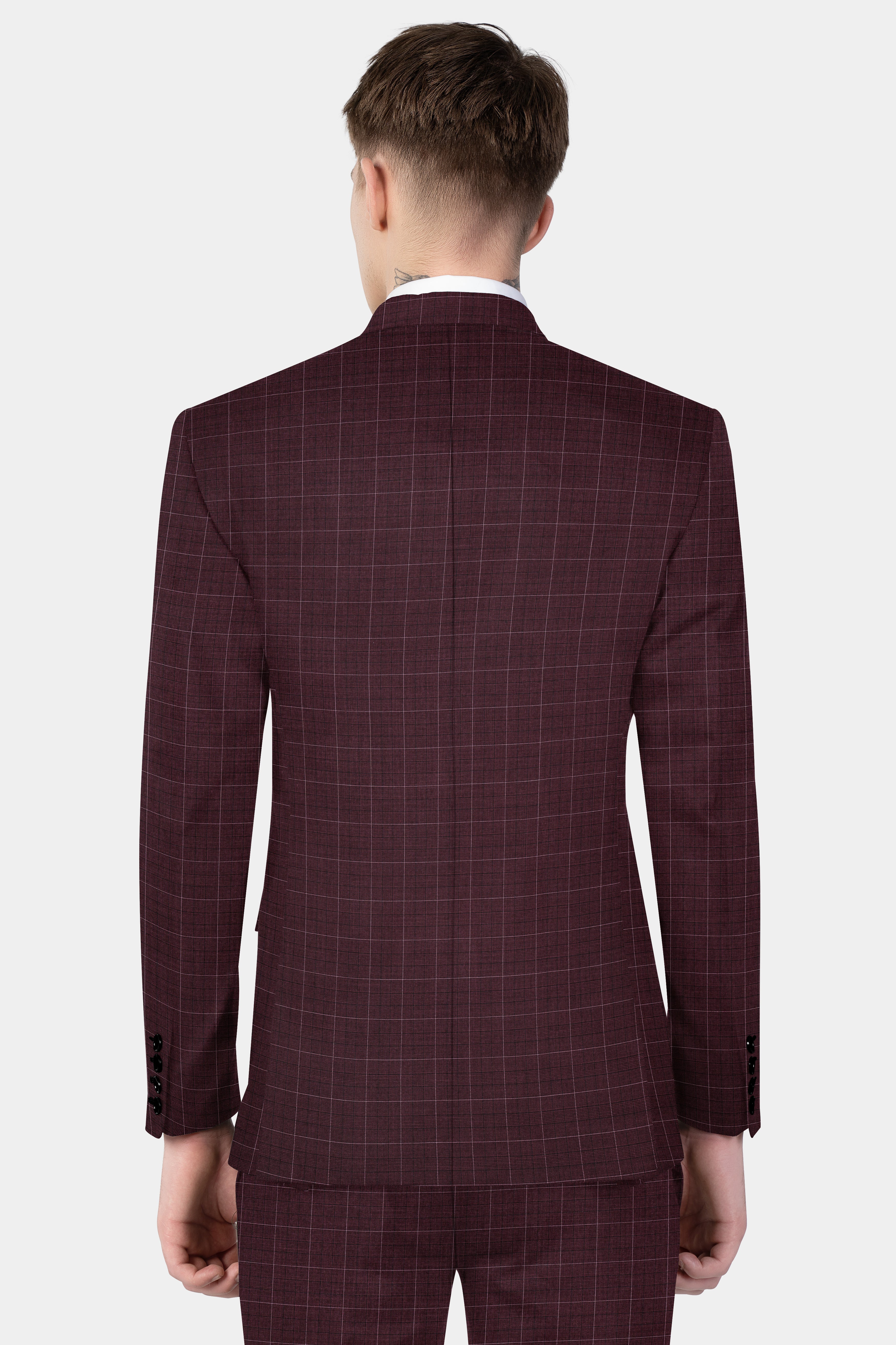Iroko maroon Windowpane Wool Rich Single Breasted Suit