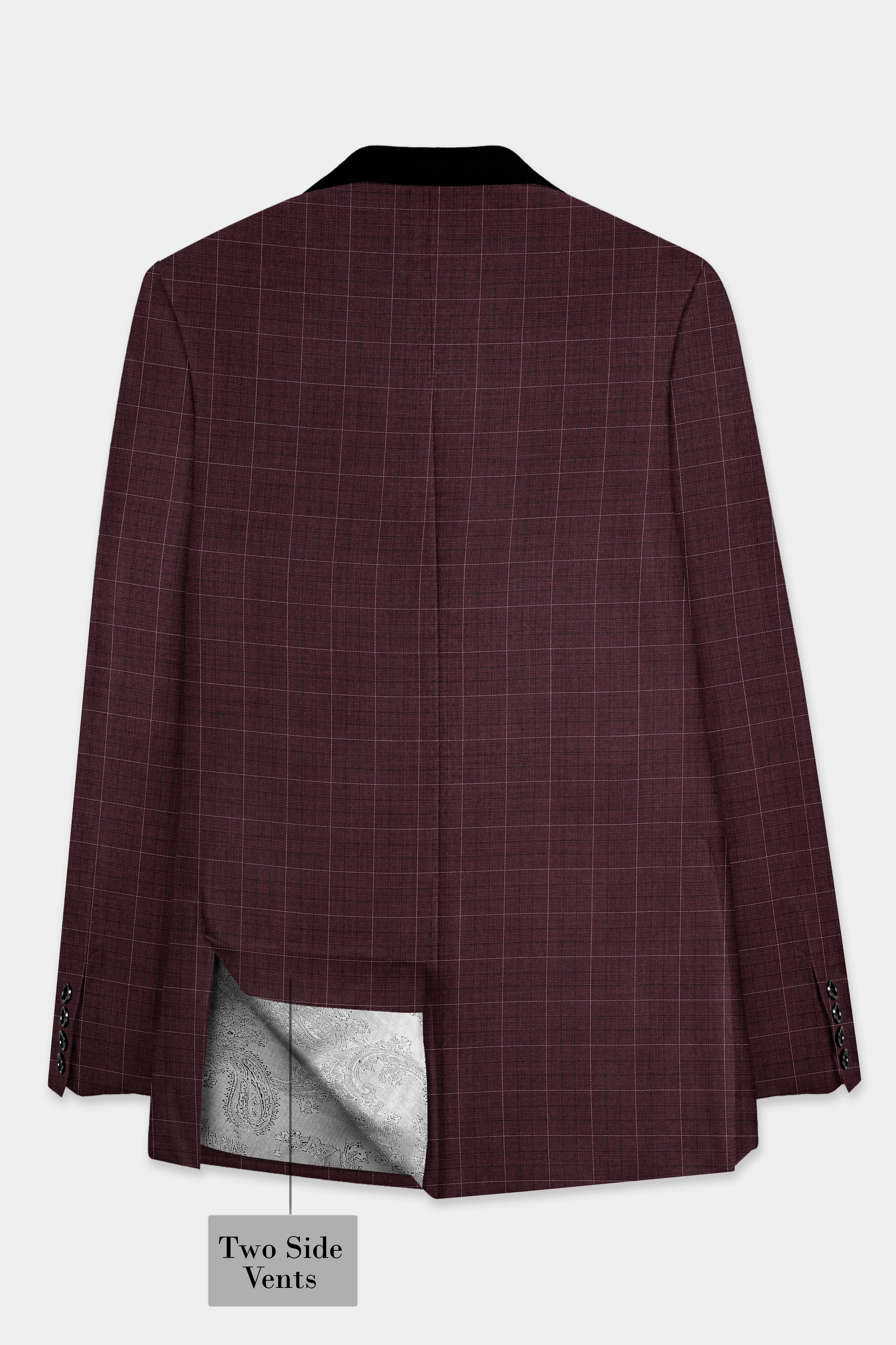 Iroko maroon Windowpane Wool Rich Tuxedo Suit