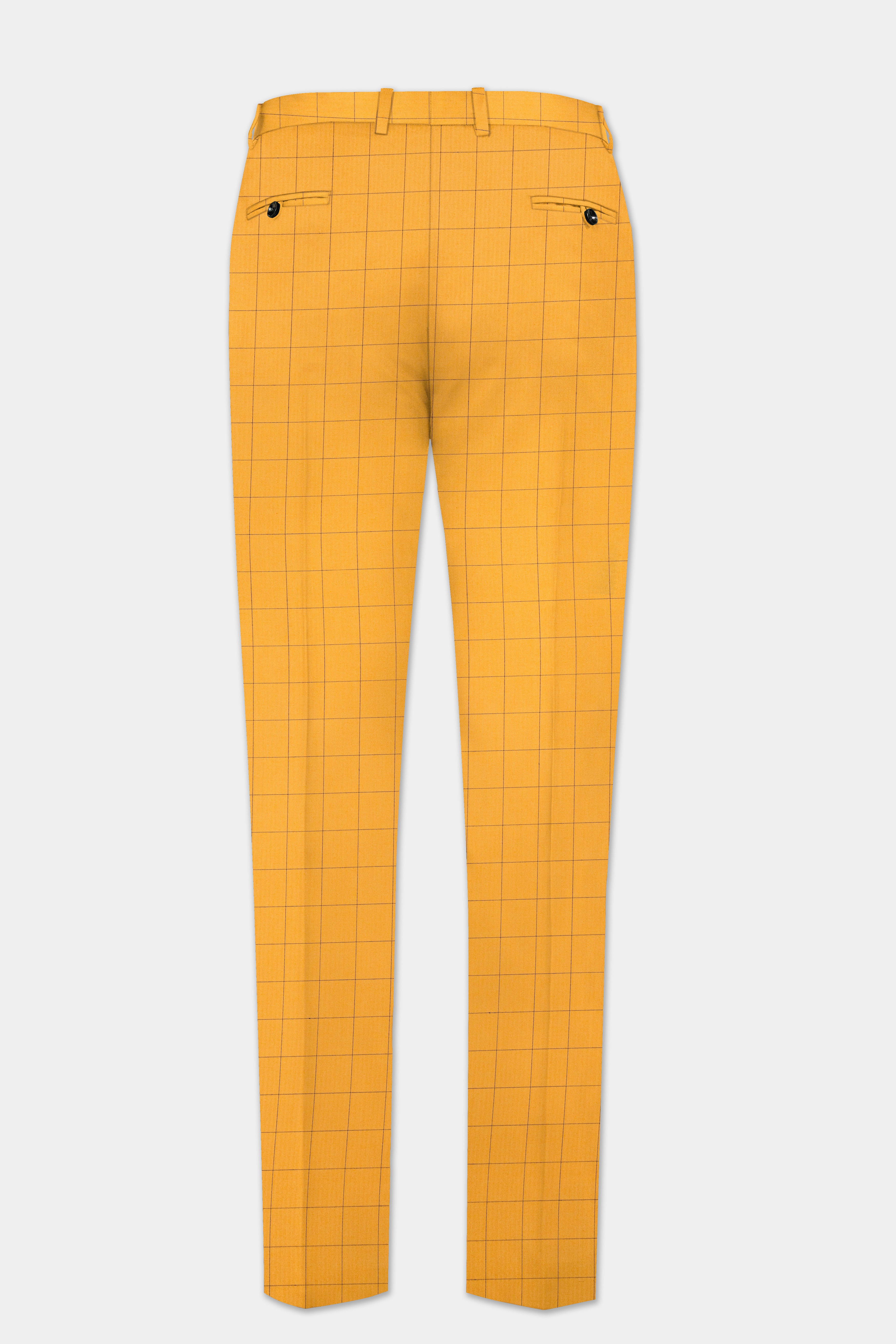 Cantaloupe Yellow herringbone Windowpane Bandhgala Suit