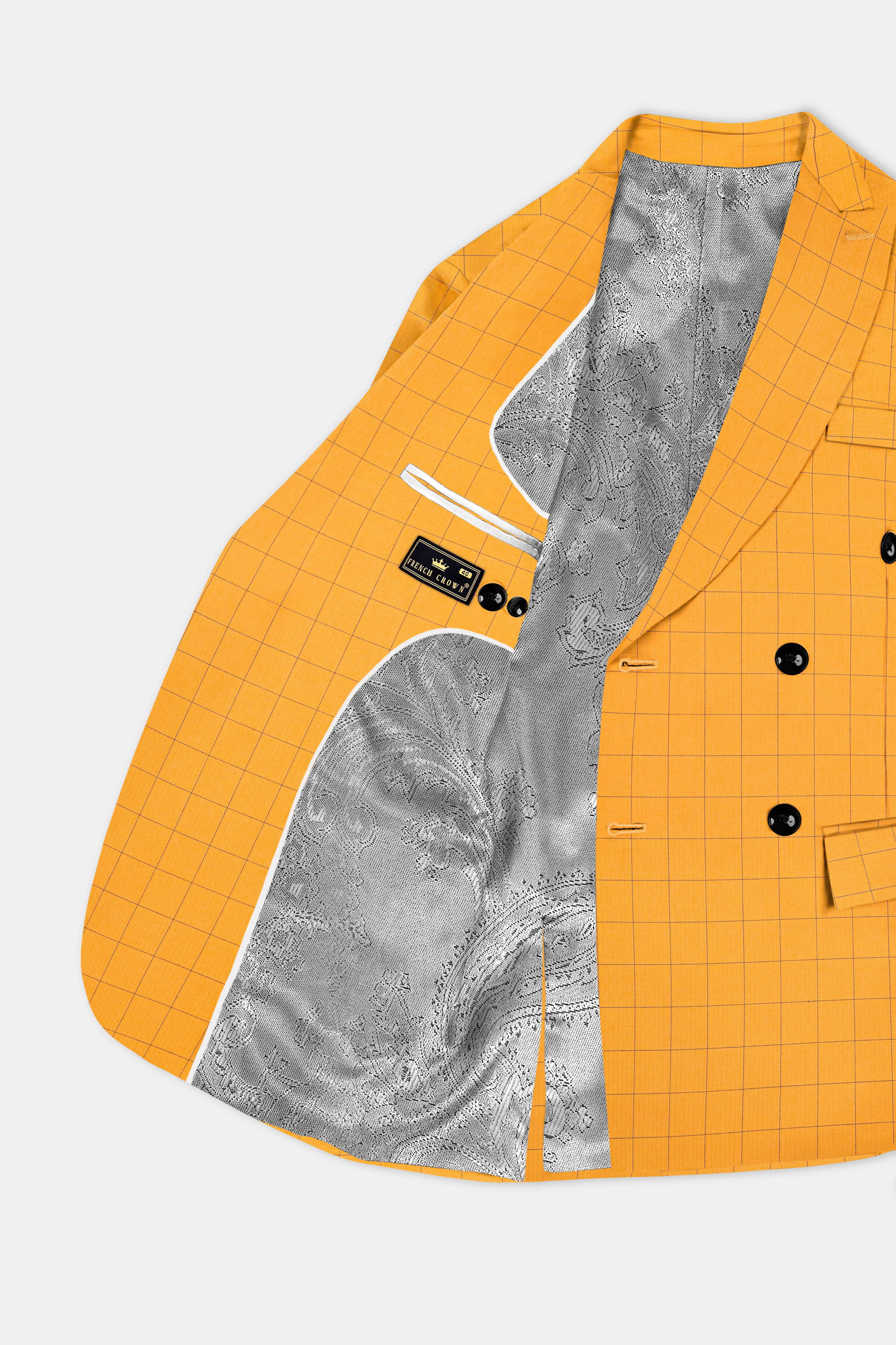 Cantaloupe Yellow herringbone Windowpane Double Breasted Suit