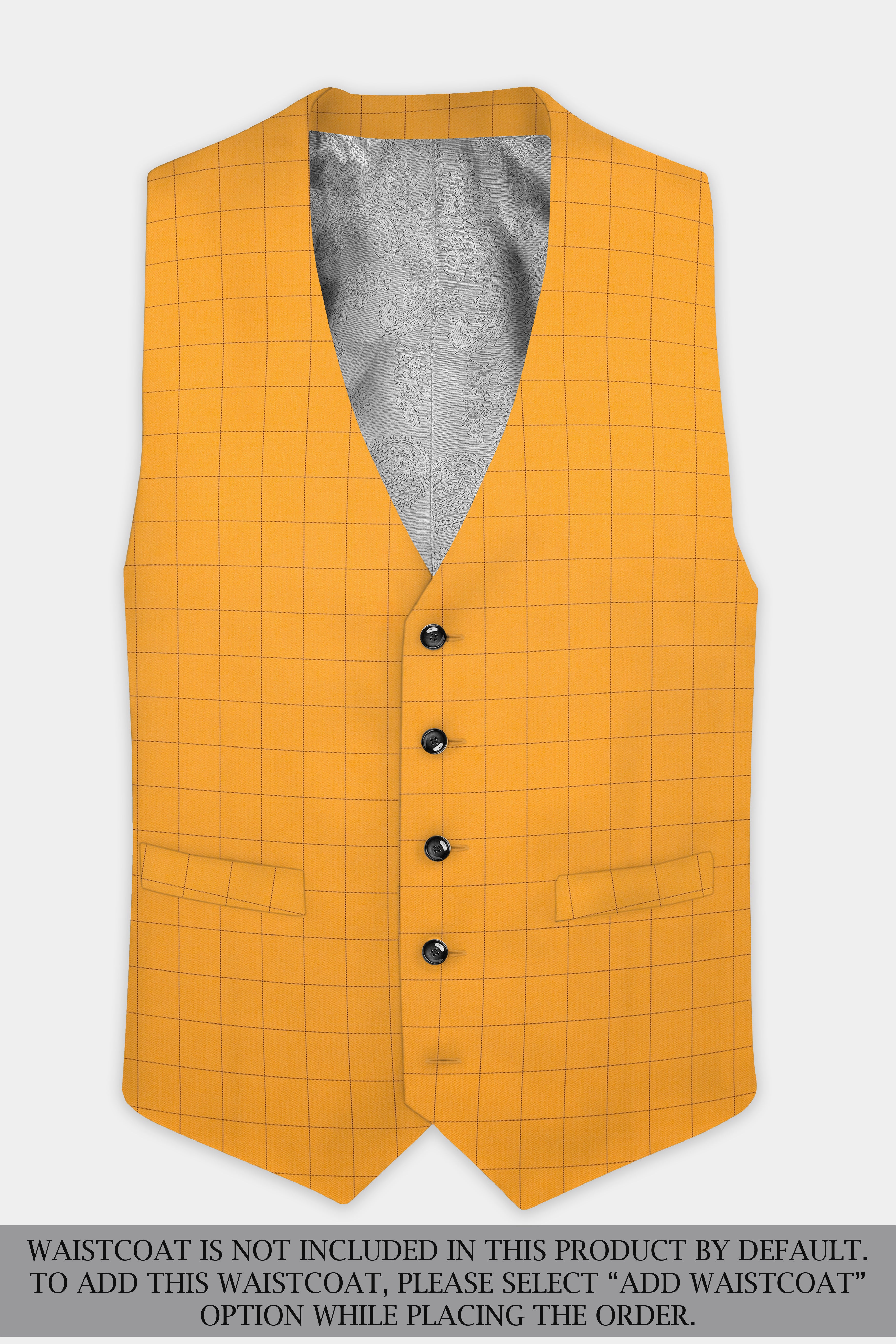 Cantaloupe Yellow herringbone Windowpane Single Breasted Suit