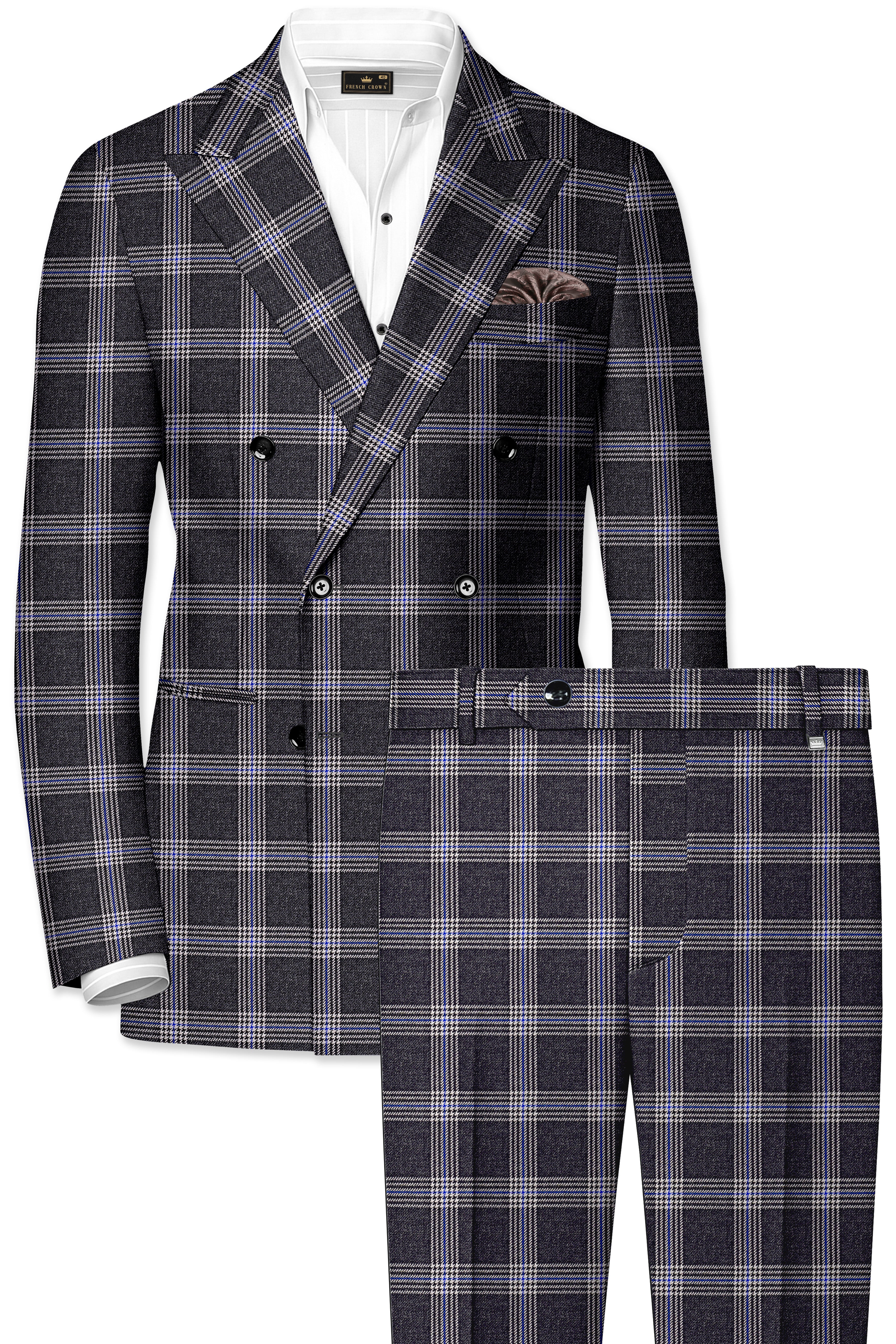Iridium Gray Plaid Tweed Double Breasted Suit