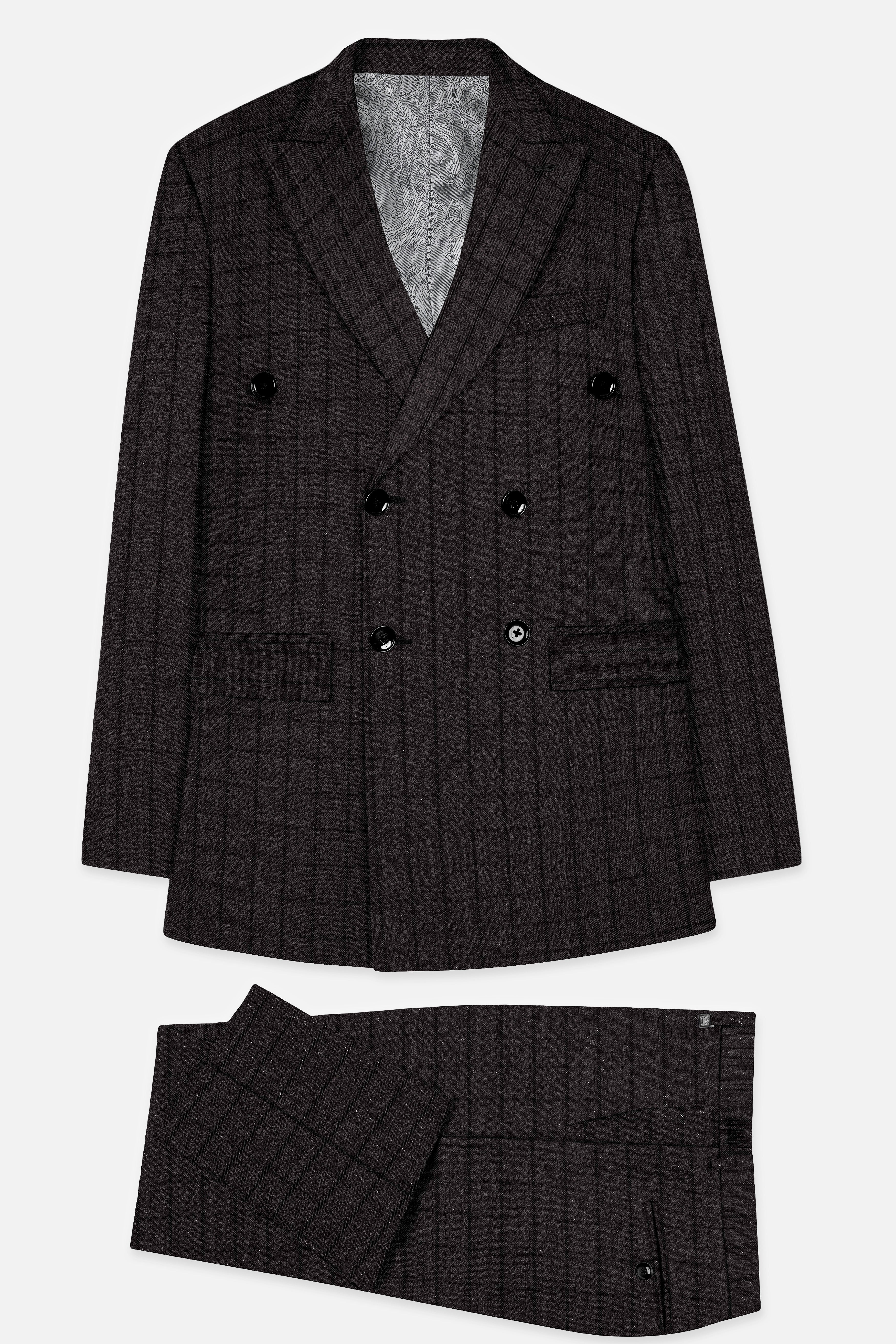 Thunder Gray Windowpane Tweed Double Breasted Suit