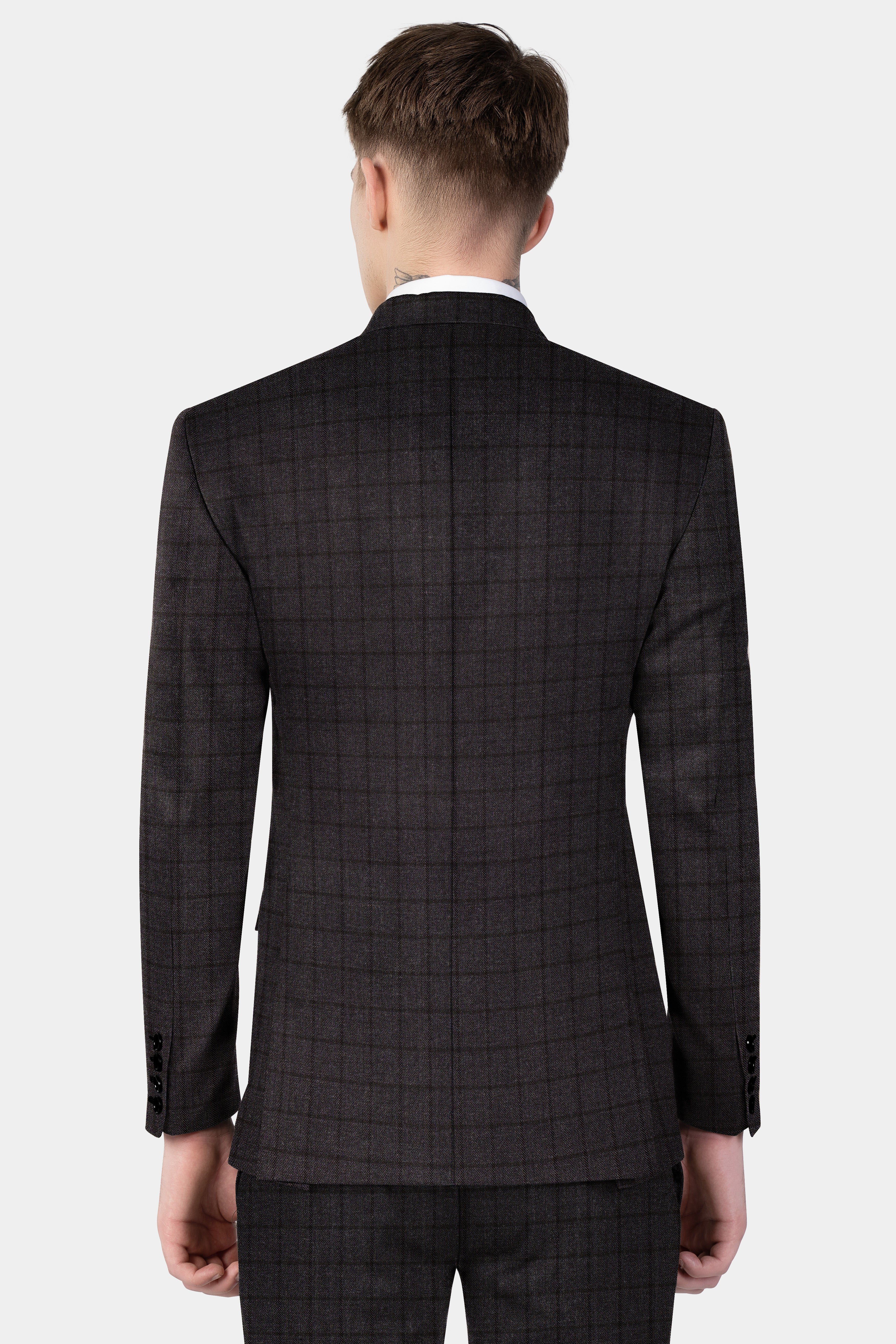 Thunder Gray Windowpane Tweed Double Breasted Suit