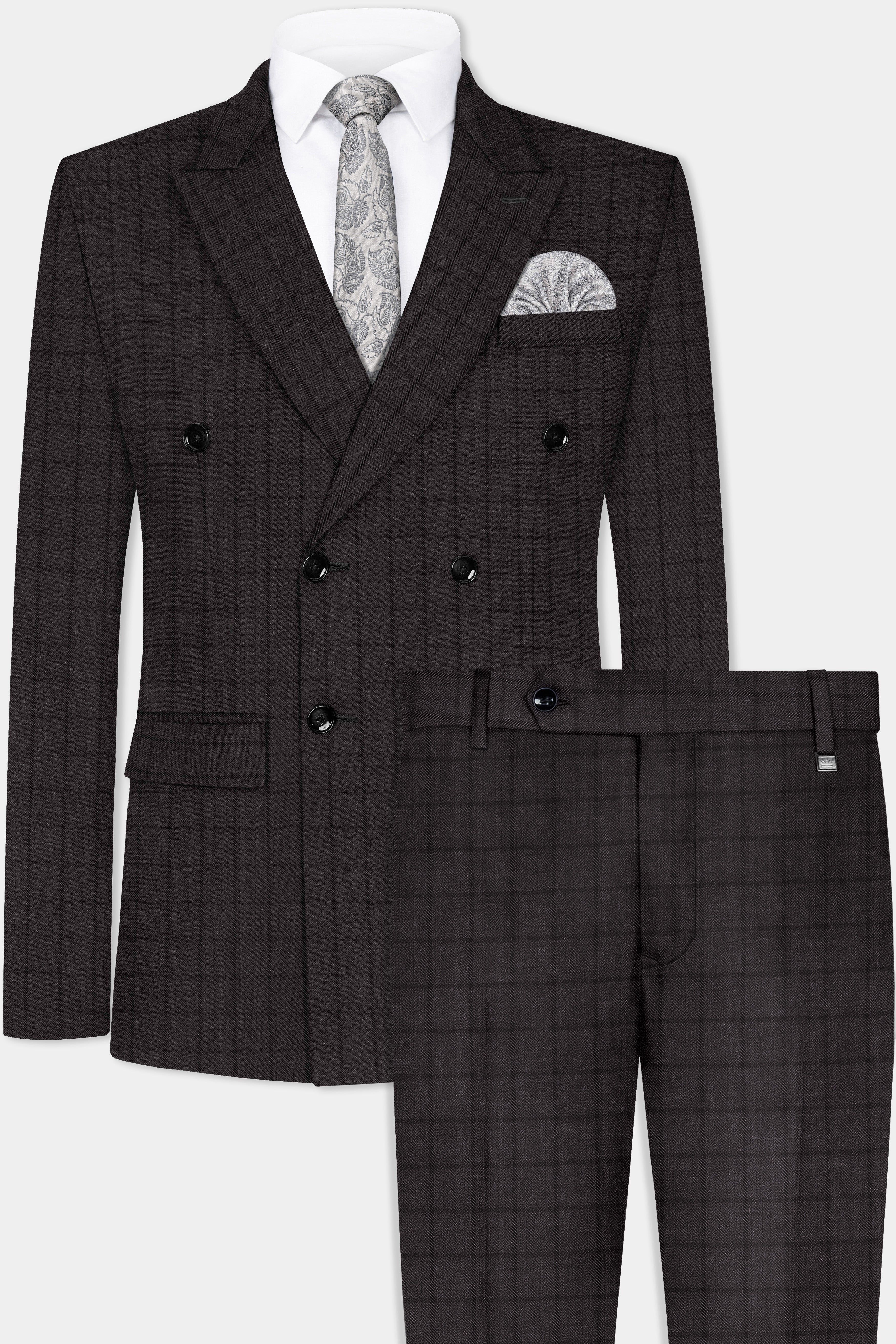 Thunder Gray Windowpane Tweed Double Breasted Suit