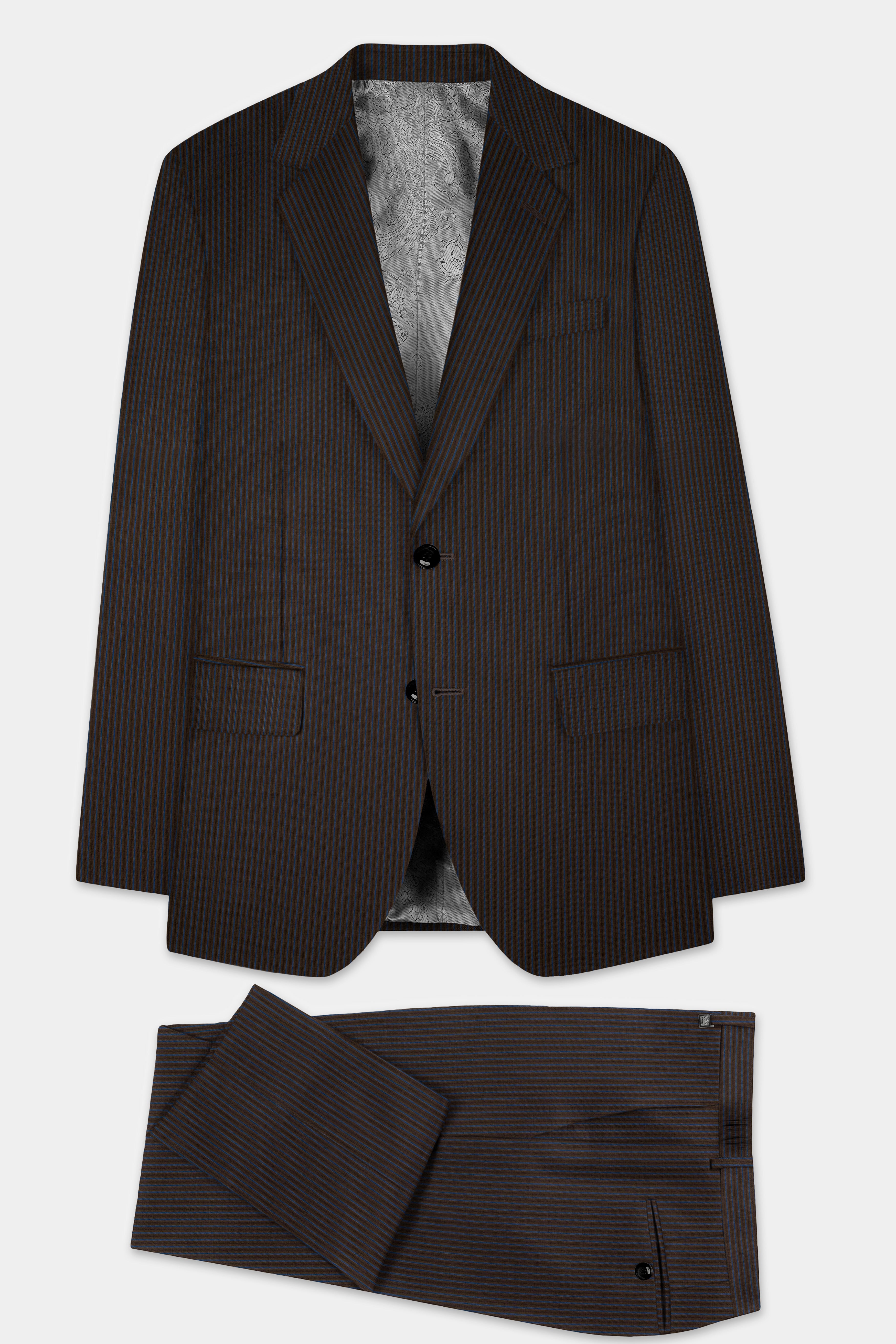 Eclipse Brown with Kashmir Blue Striped Wool Blend Suit