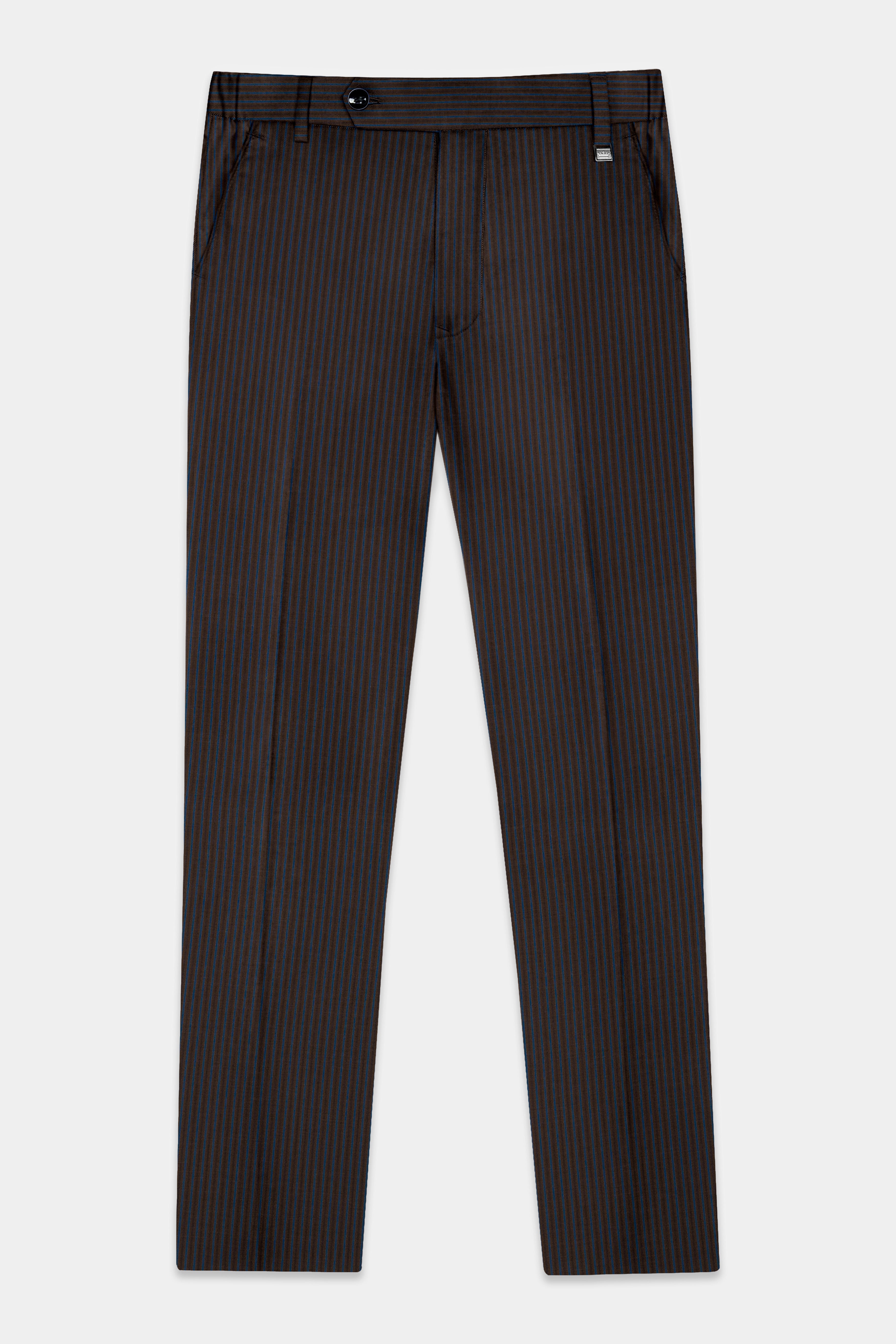 Eclipse Brown with Kashmir Blue Striped Wool Blend Suit