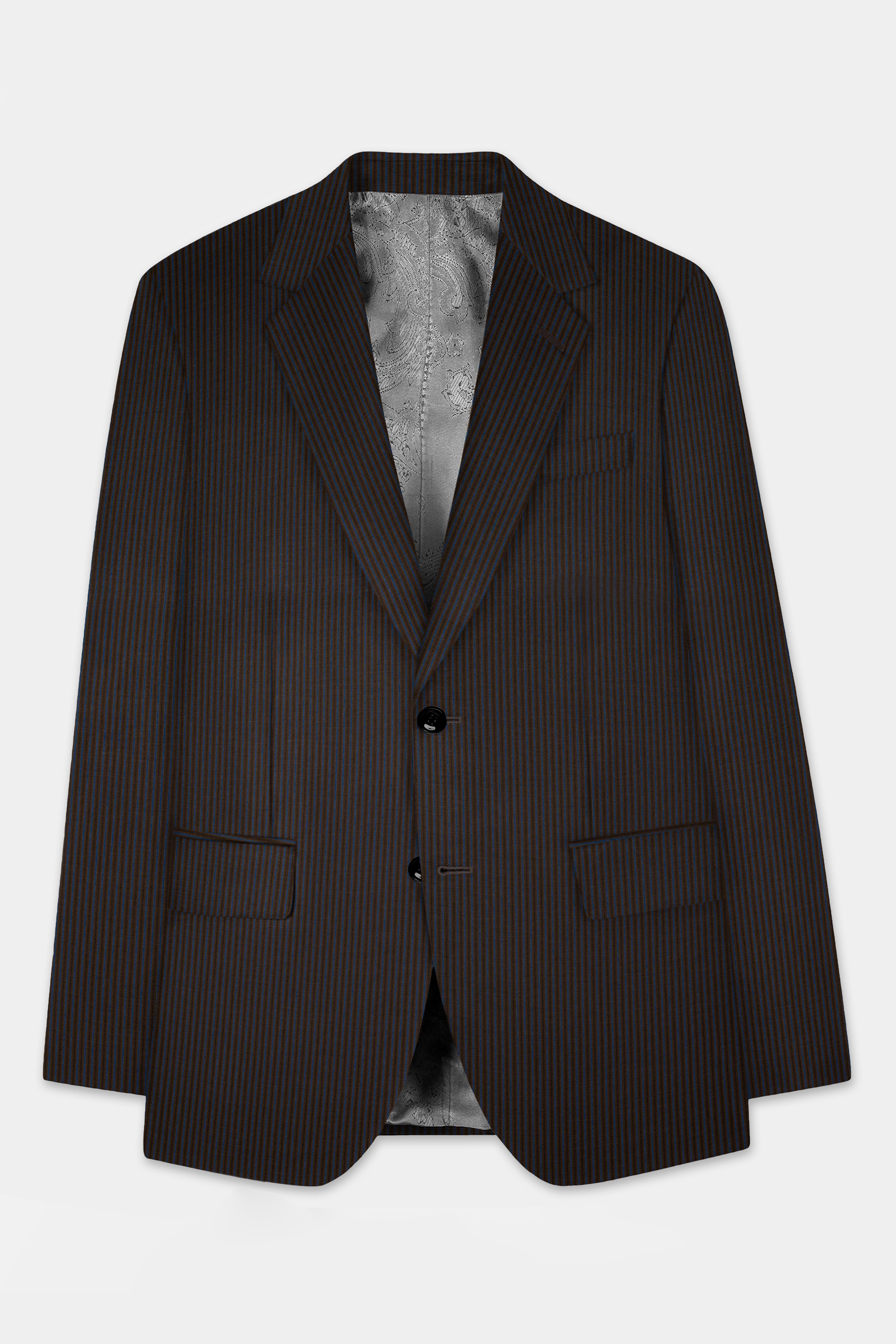 Eclipse Brown with Kashmir Blue Striped Wool Blend Suit