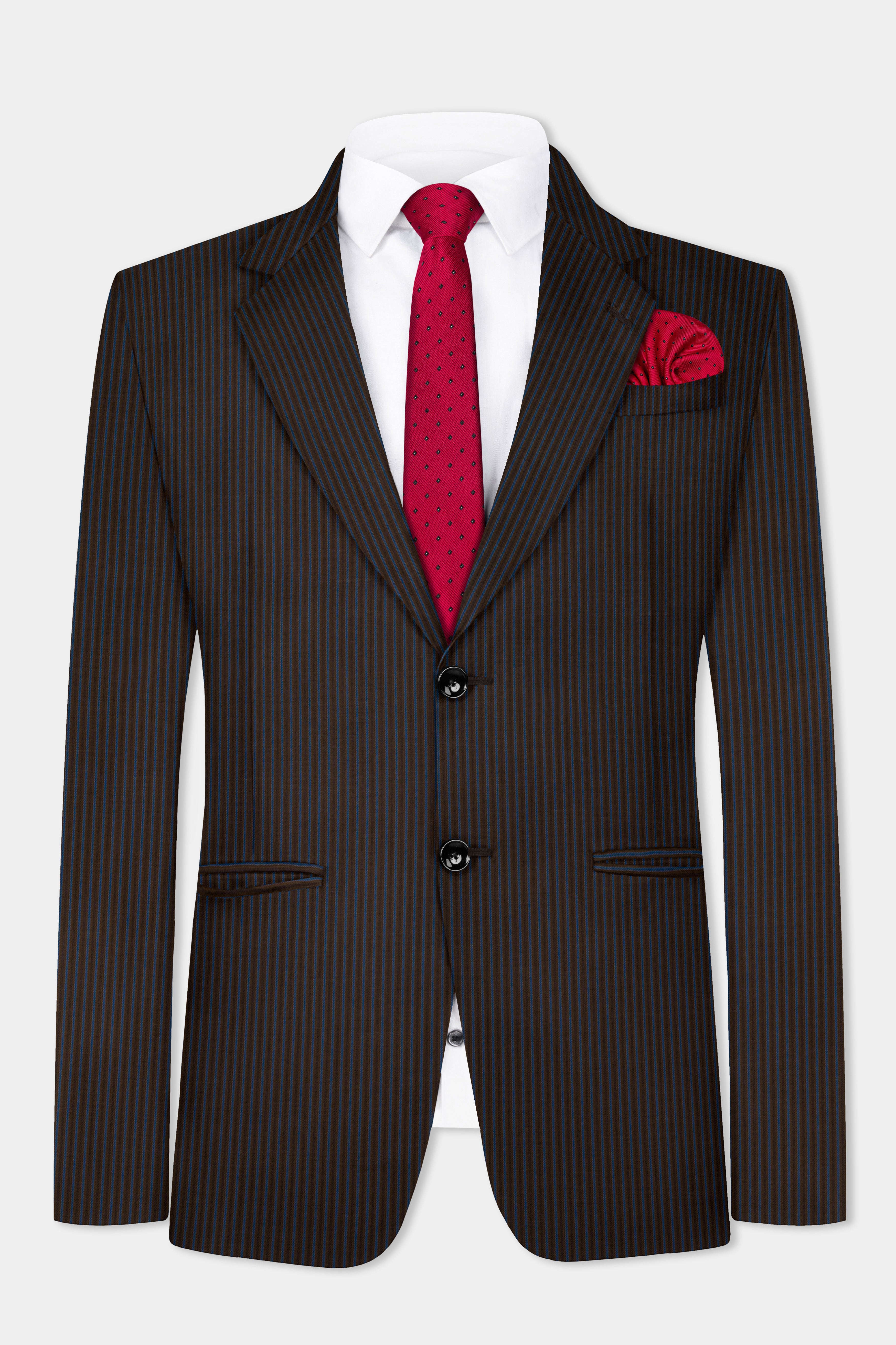 Eclipse Brown with Kashmir Blue Striped Wool Blend Suit