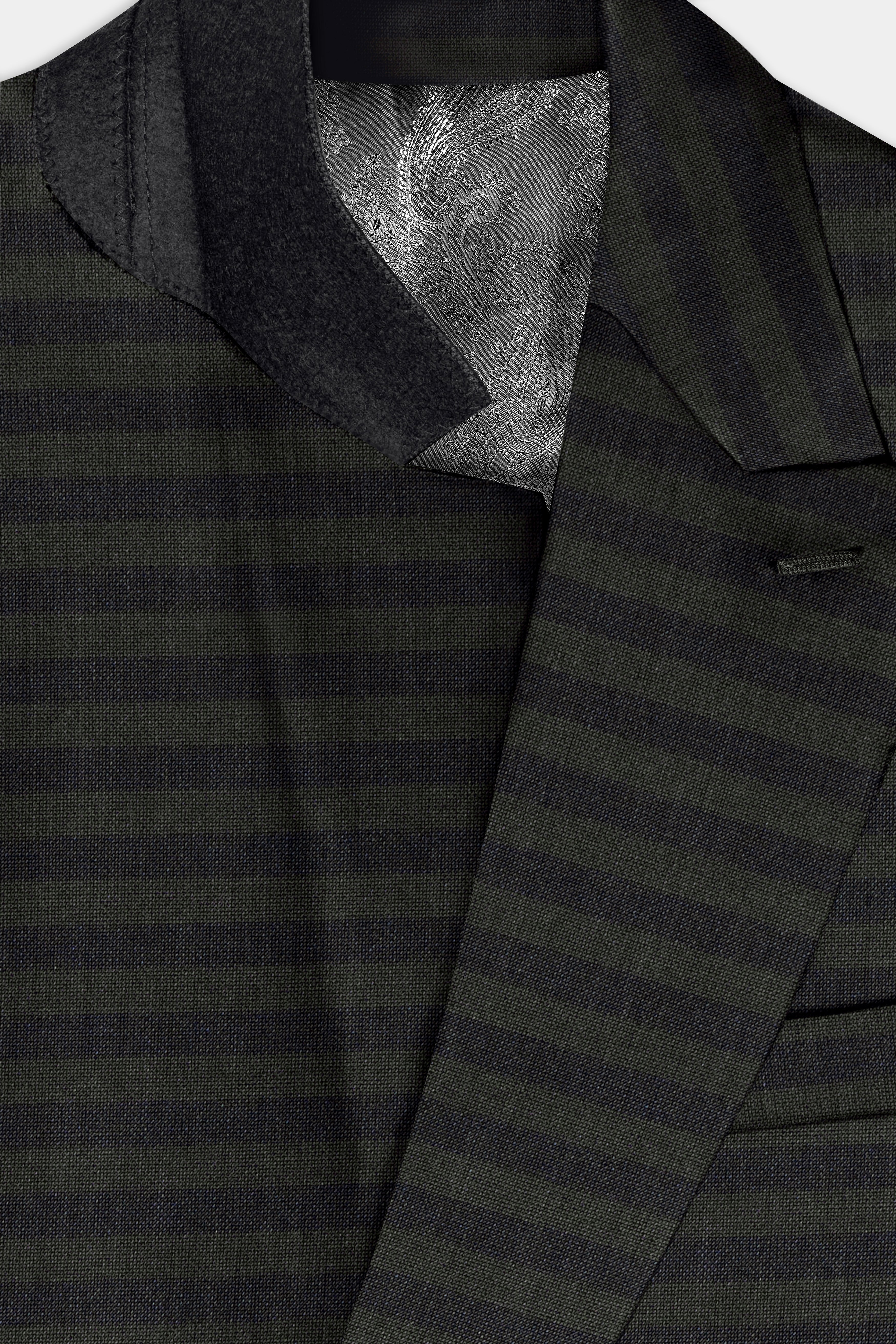 Heavy Green with Black Striped Wool Blend Double Breasted Suit