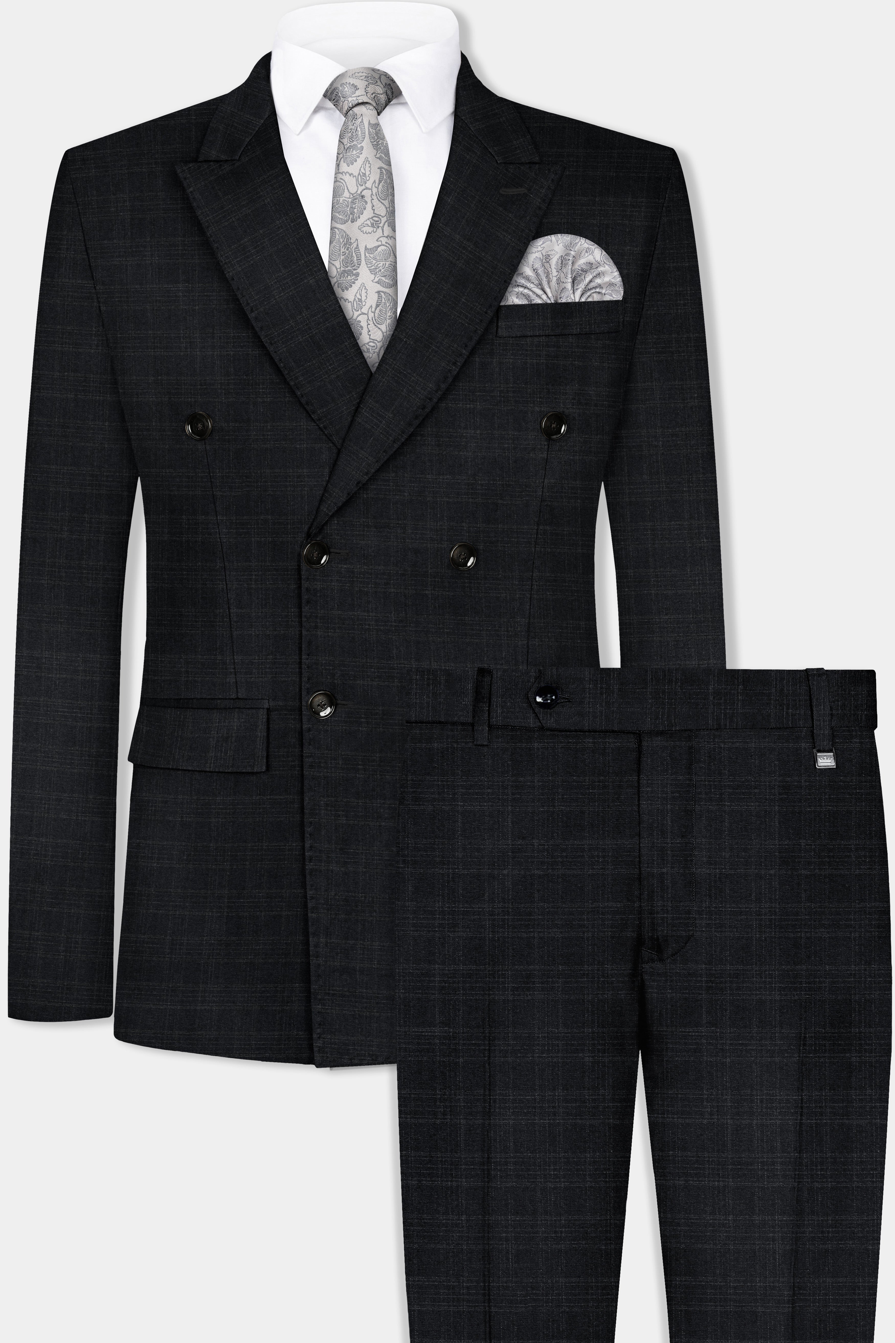 Zeus Grey Plaid Wool Blend Double Breasted Suit