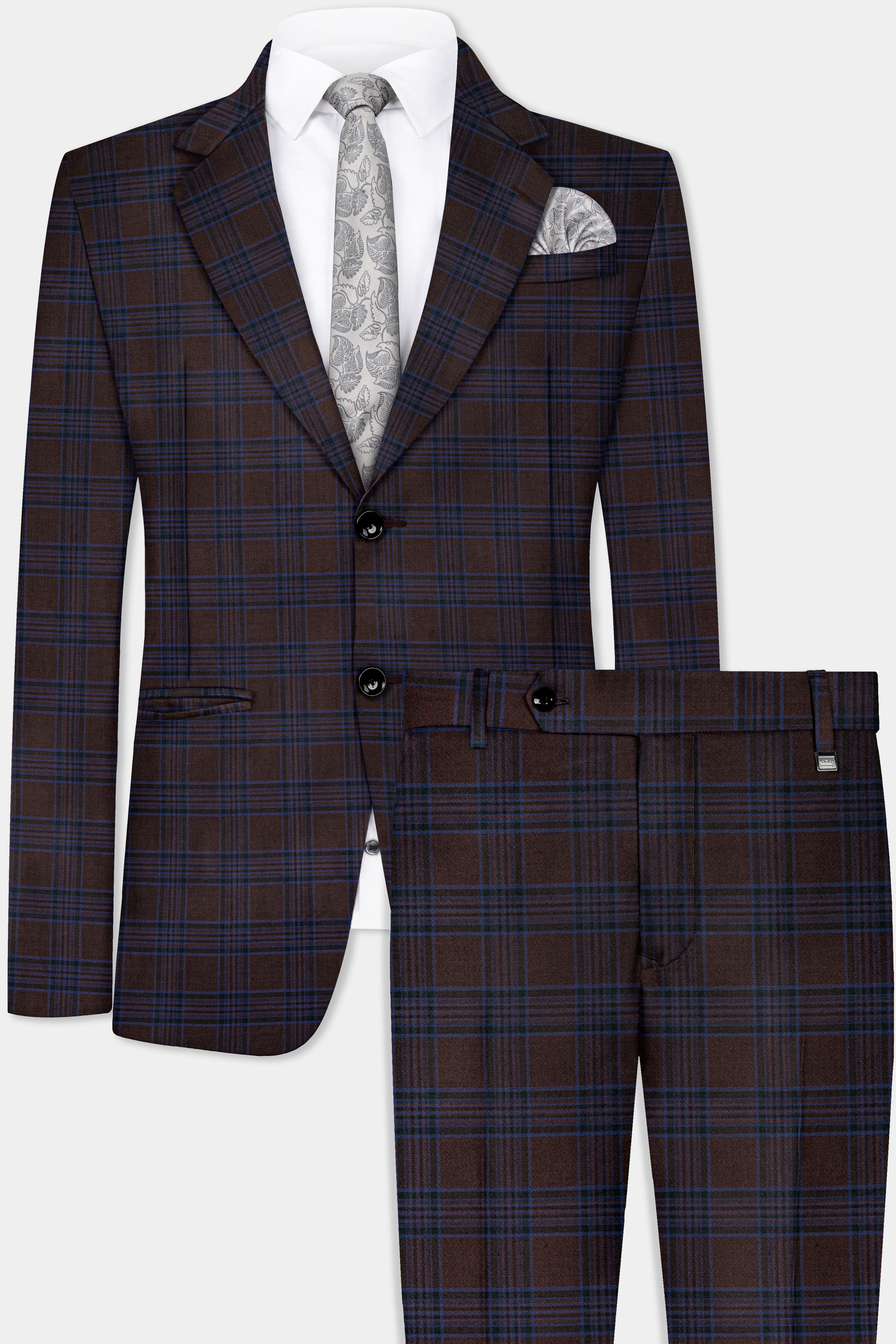 Bistre Brown with Nile Blue Plaid Wool Blend Suit