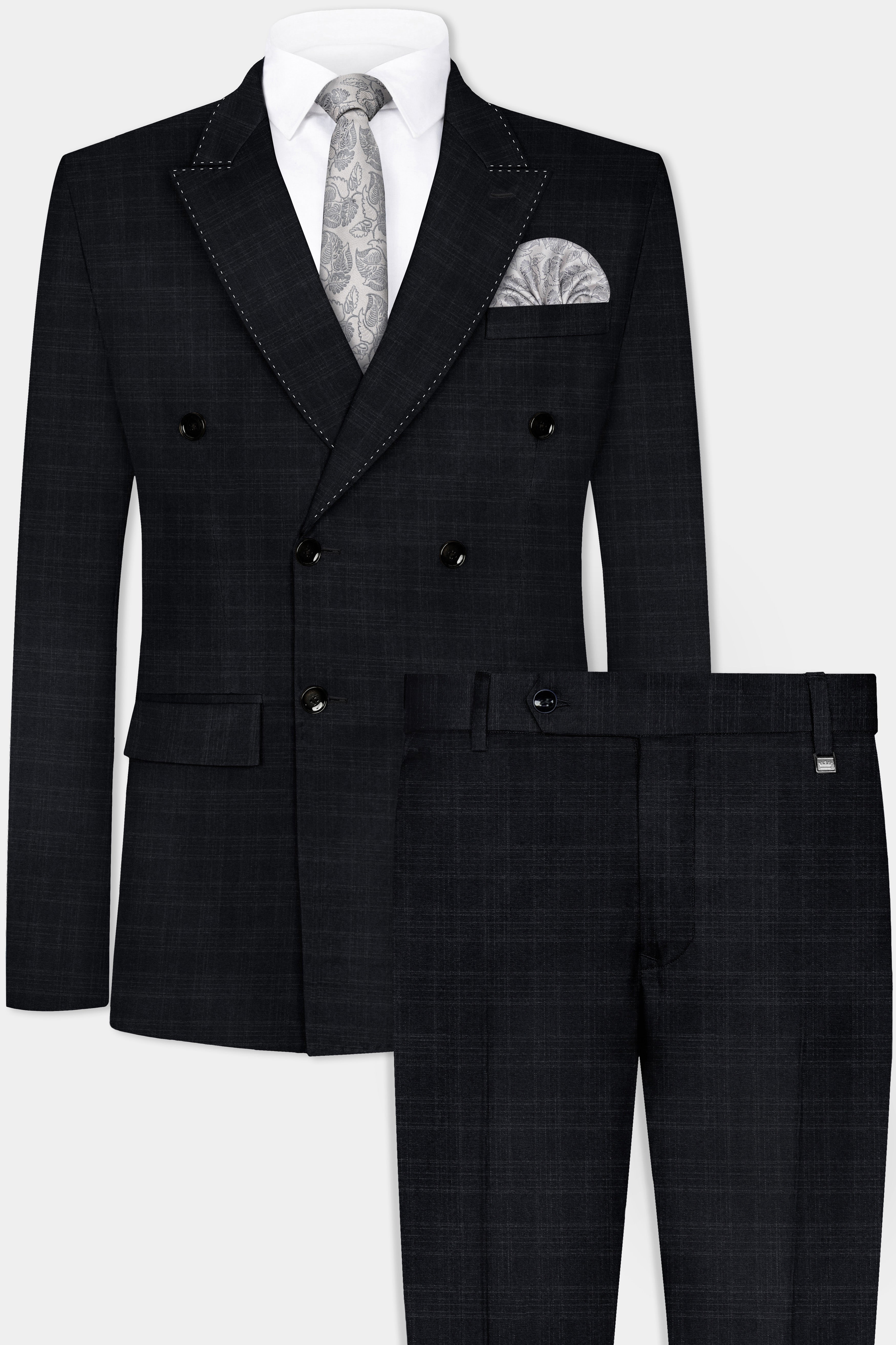 Racing Gray Plaid Wool Blend Double Breasted Suit