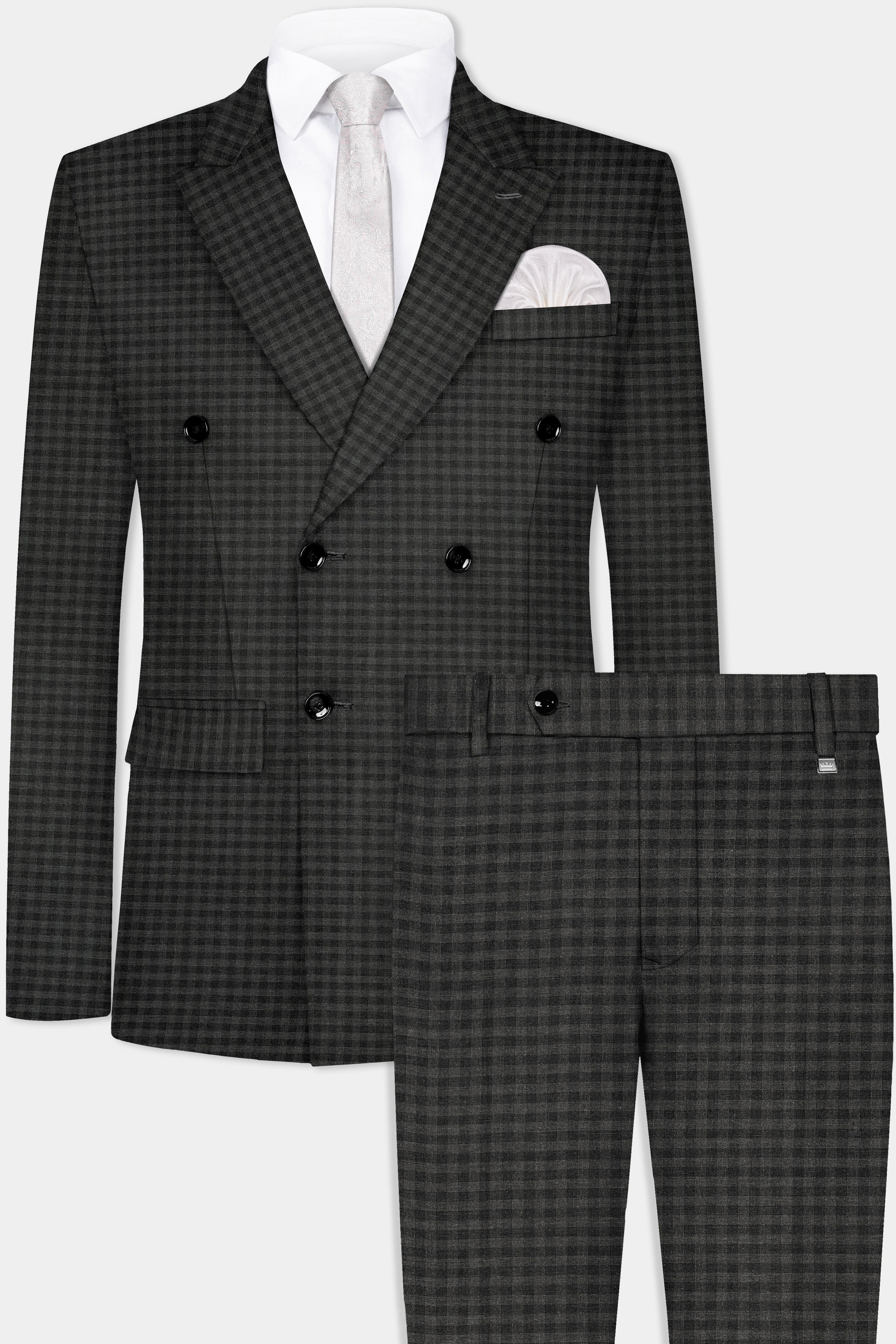 Piano Gray Plaid Wool Blend Double Breasted Suit