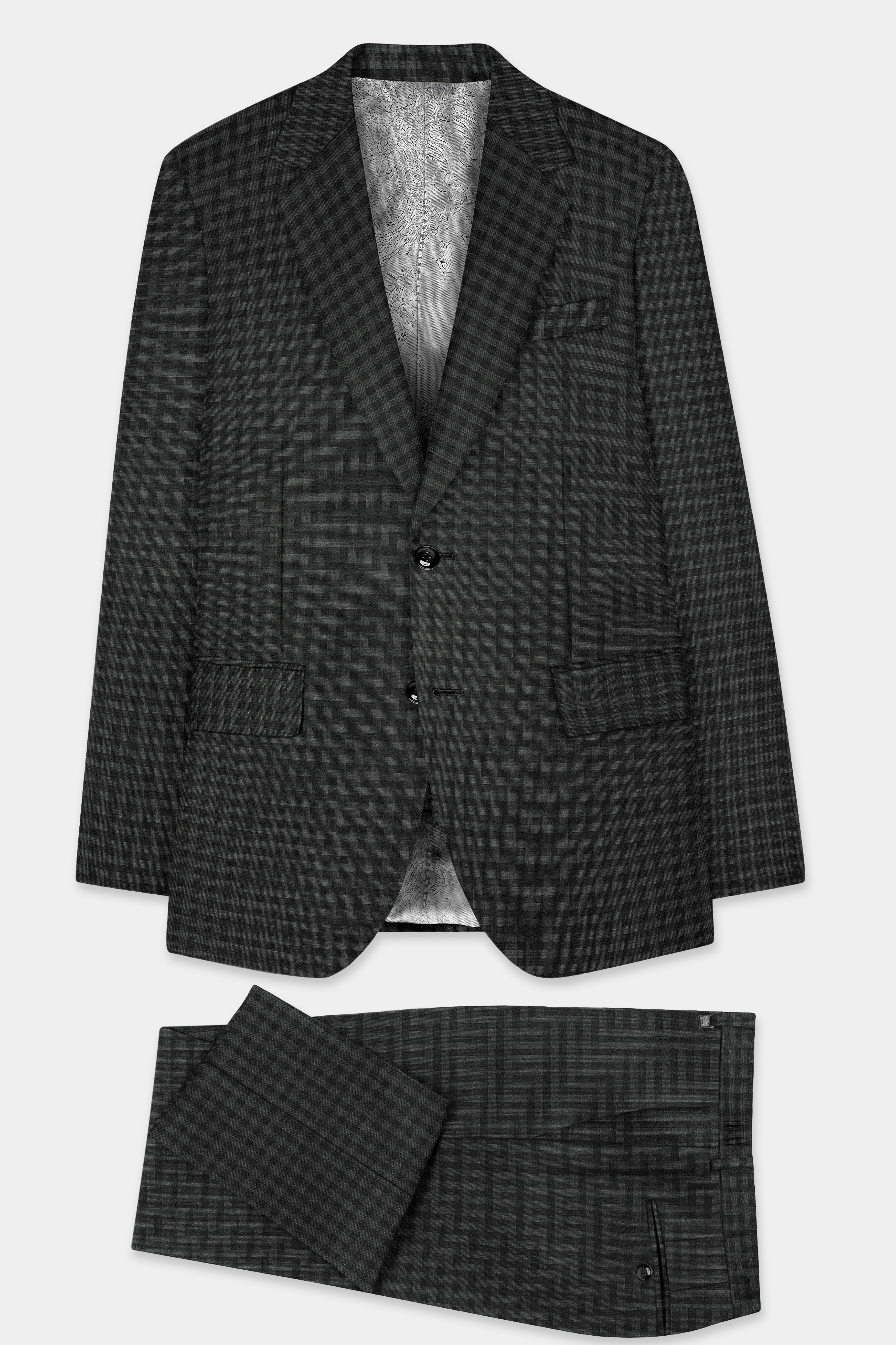 Piano Gray Plaid Wool Blend Single Breasted Suit
