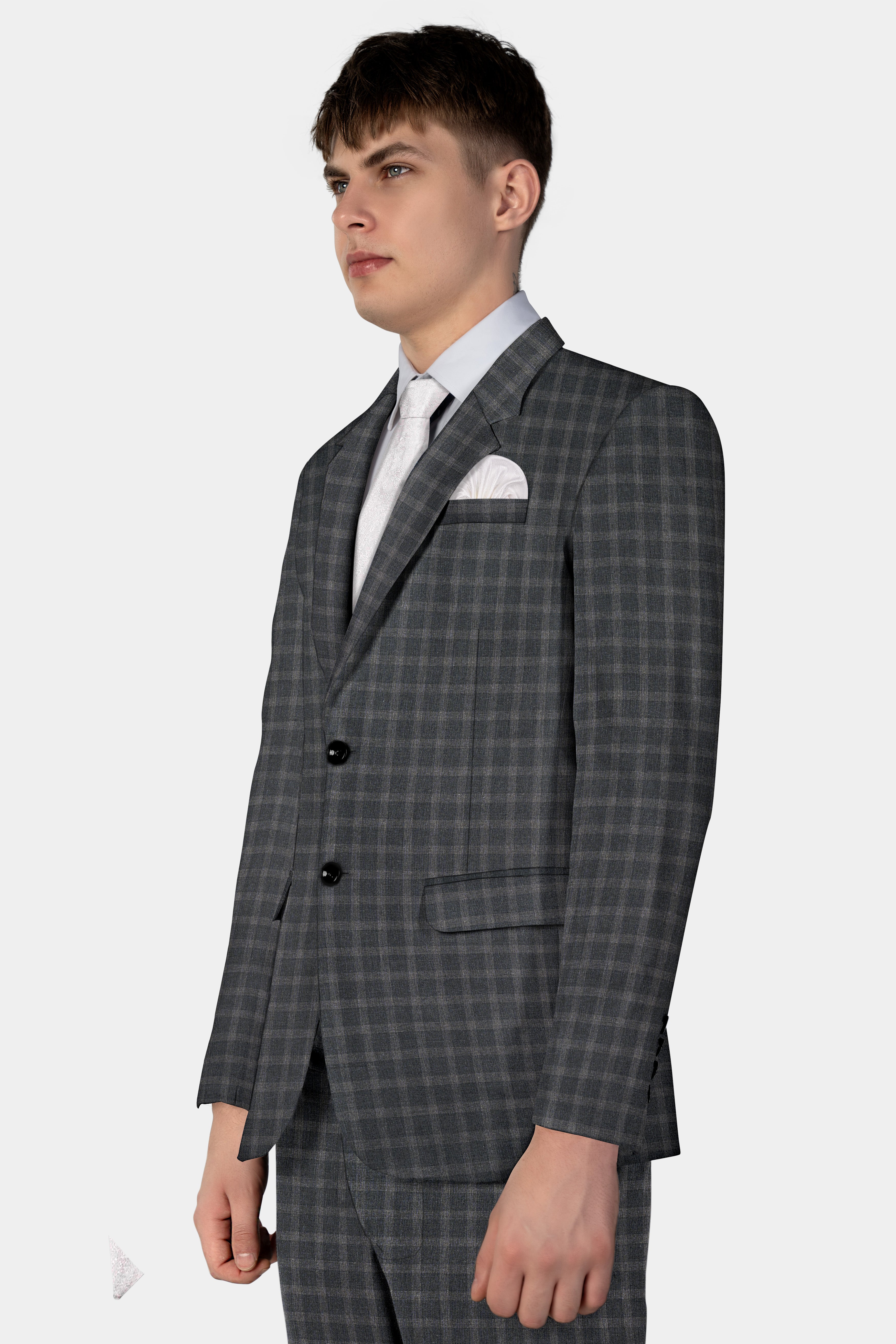 Gravel Gray Checkered Wool Blend Single Breasted Suit