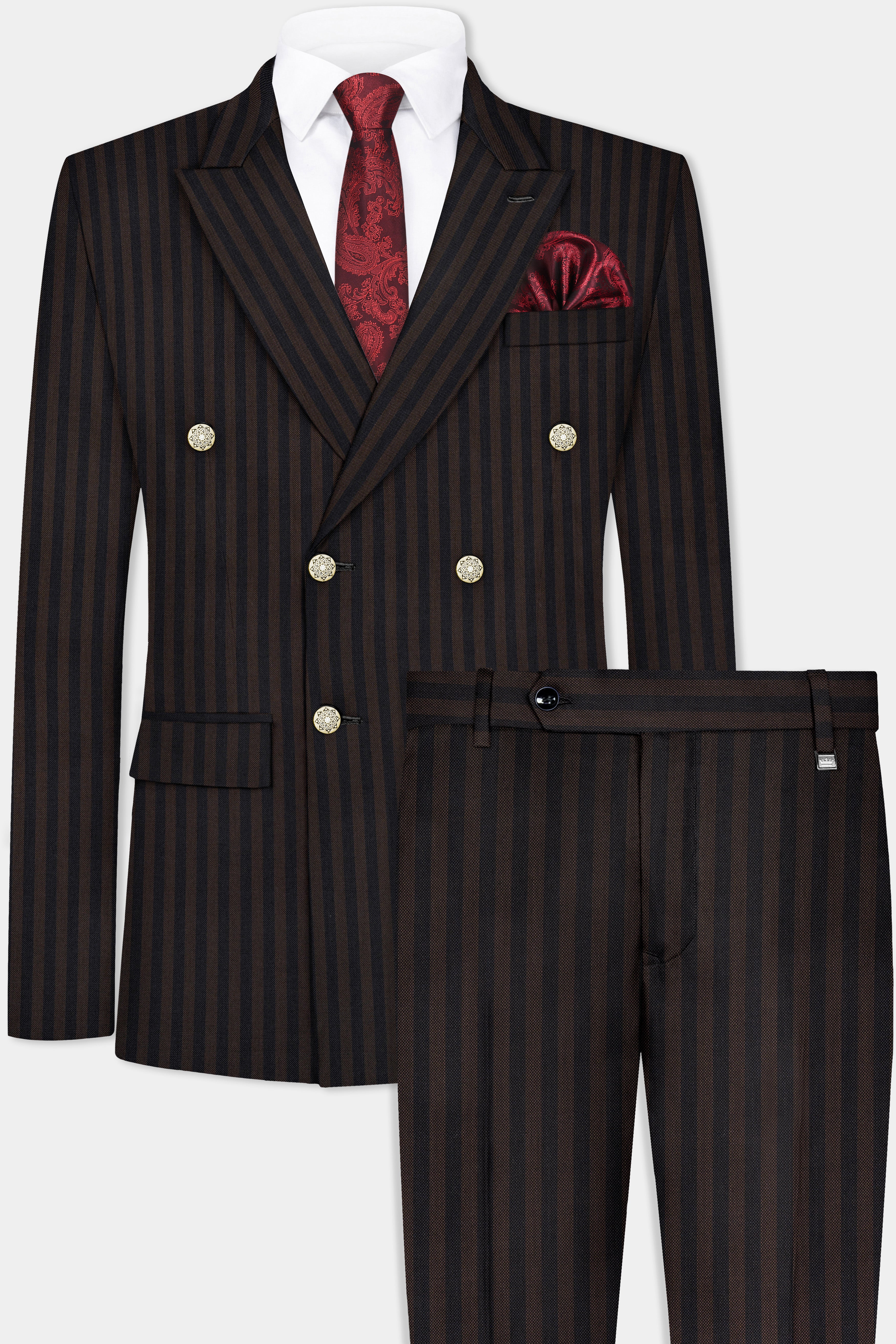 Eternity Brown With Vulcan Black Striped Wool Blend Double Breasted Suit