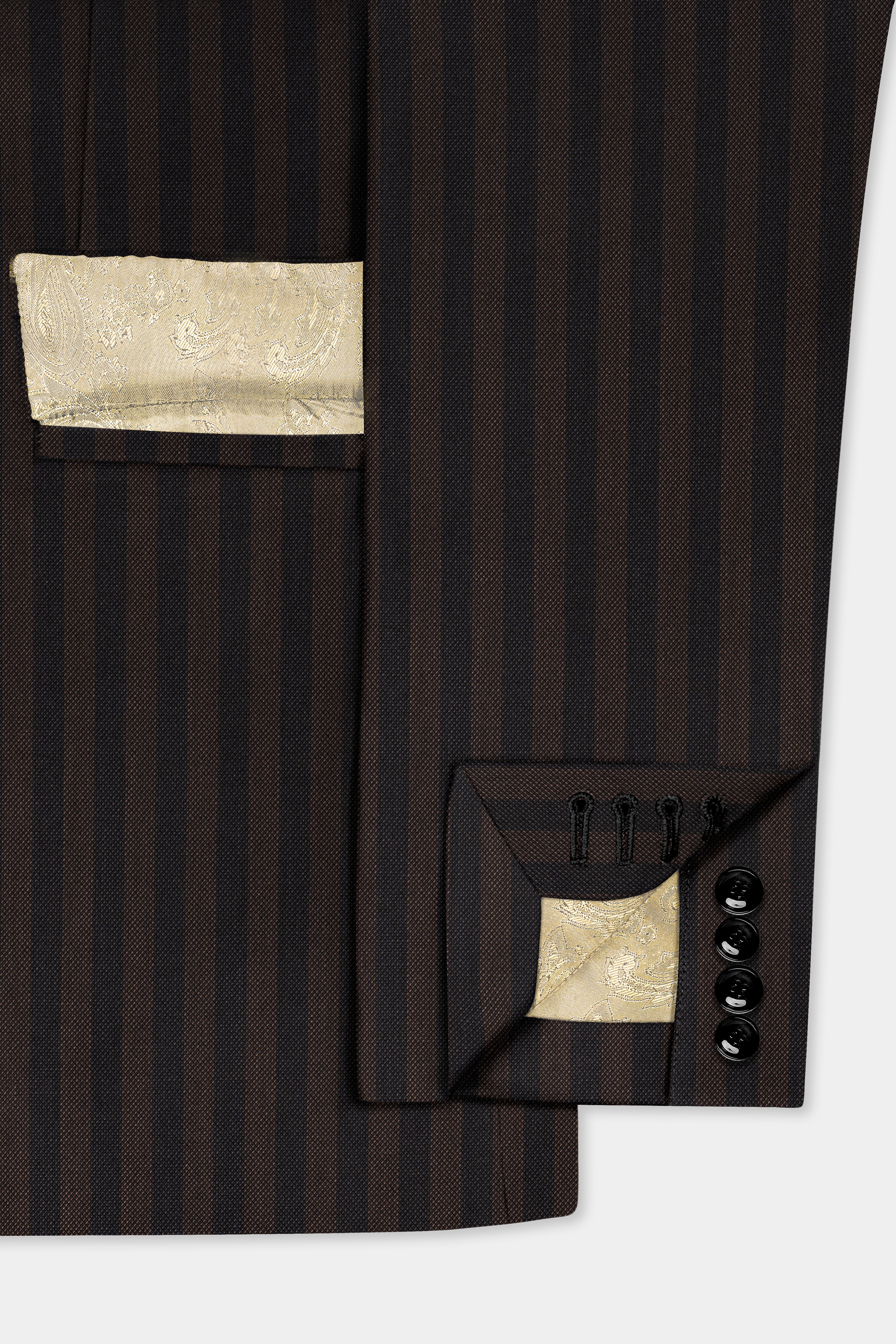 Eternity Brown With Vulcan Black Striped Wool Blend Single Breasted Suit