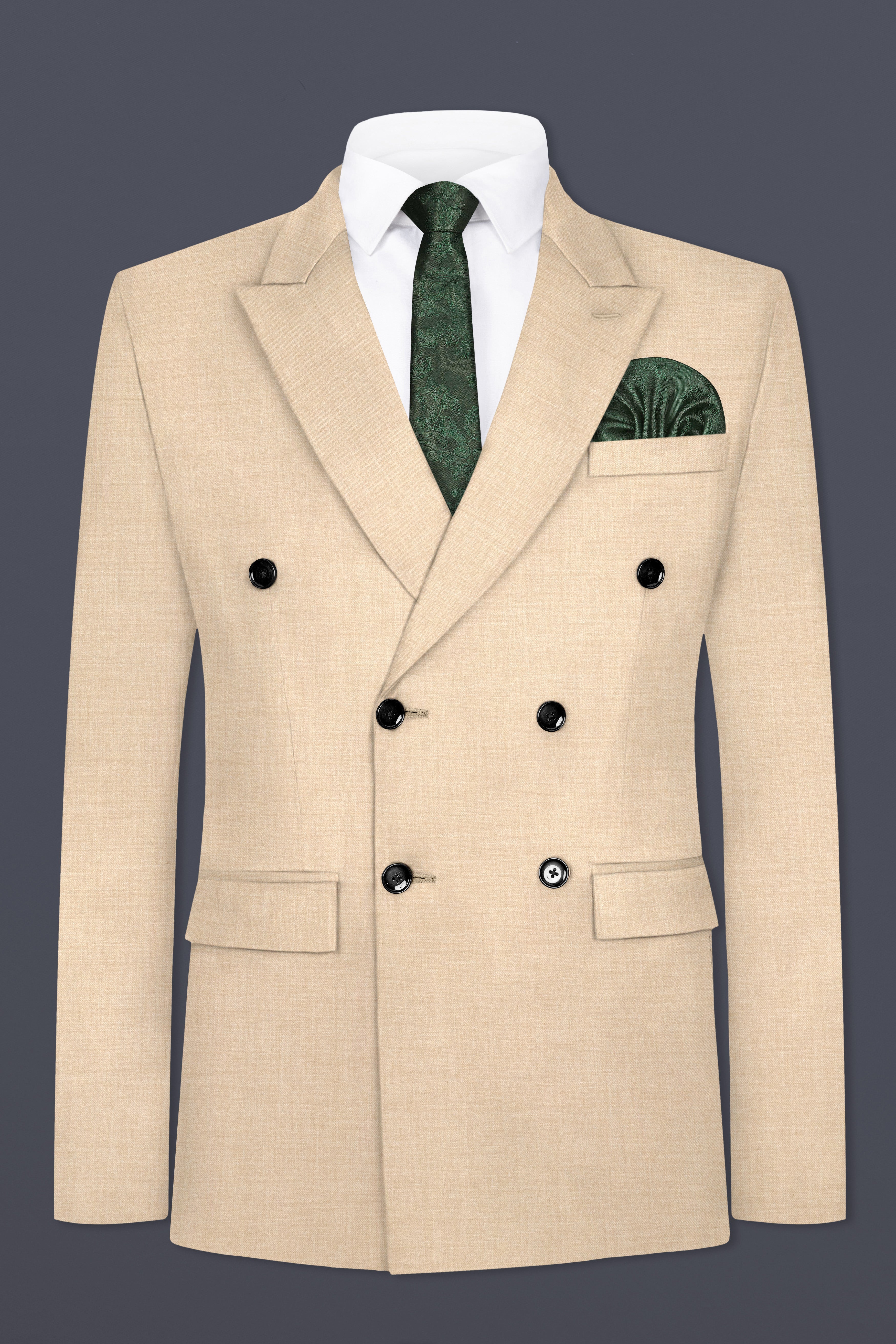 Vanilla Cream Wool Blend Double Breasted Suit