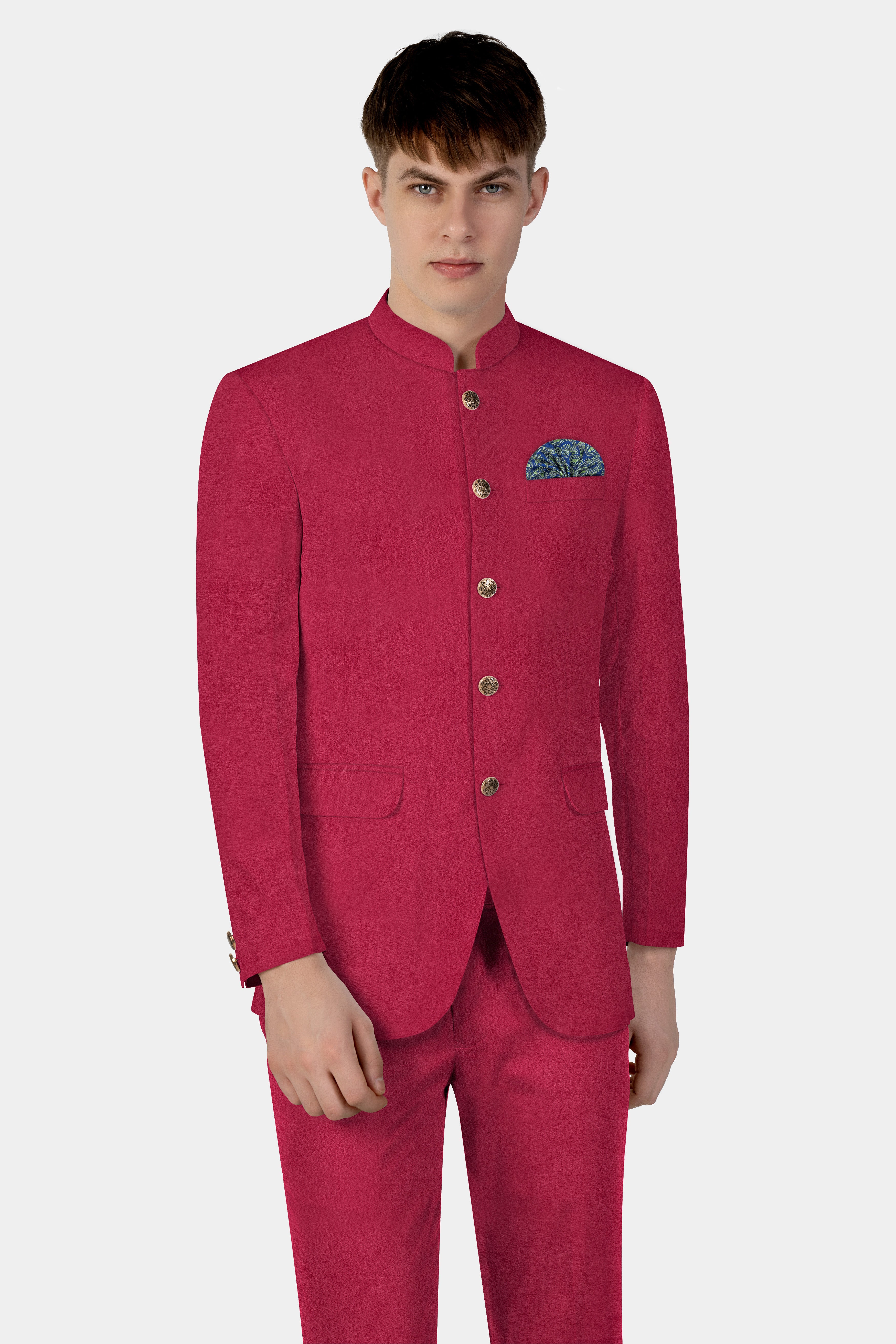 Claret Red Bandhgala Velvet Suit
