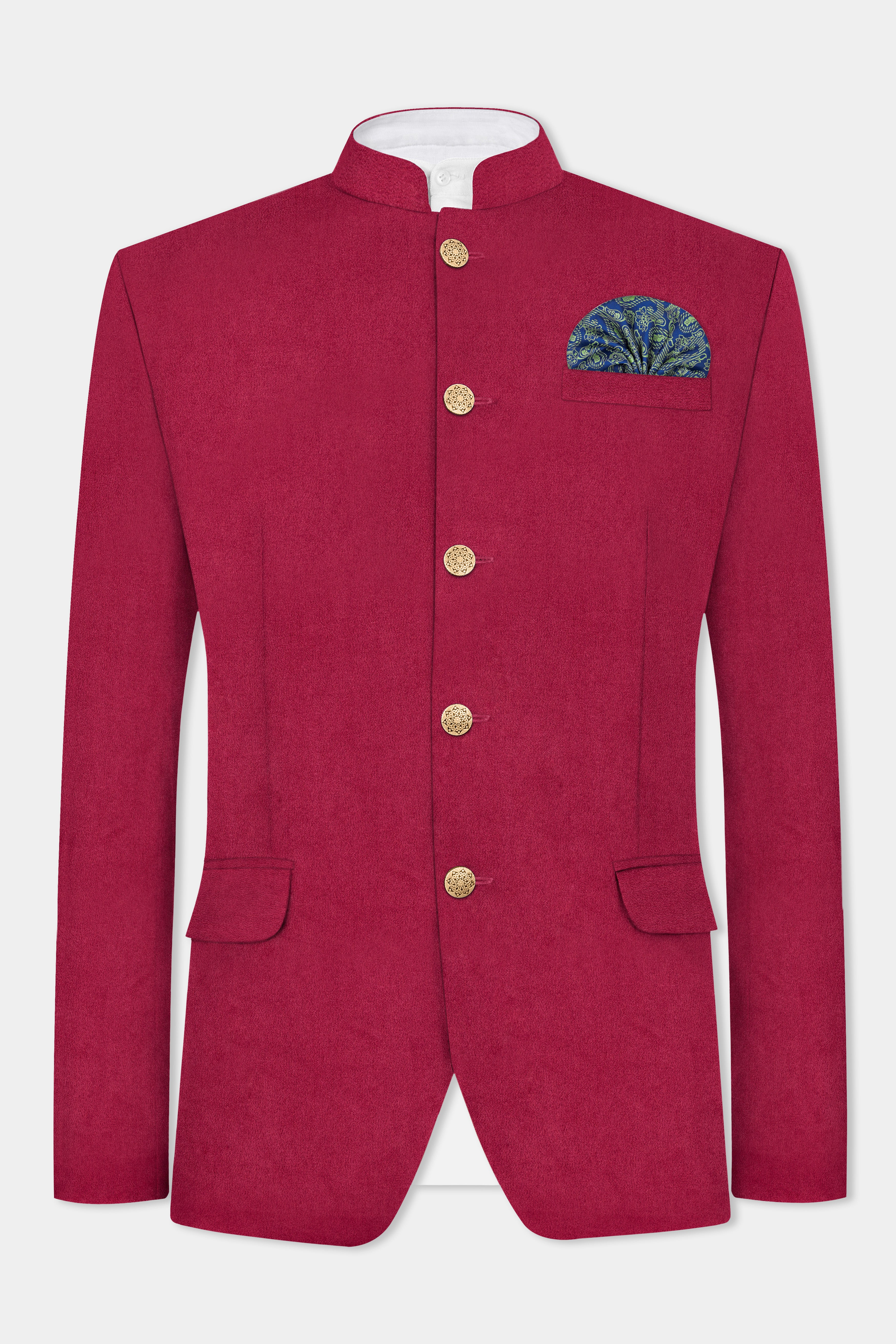 Claret Red Bandhgala Velvet Suit