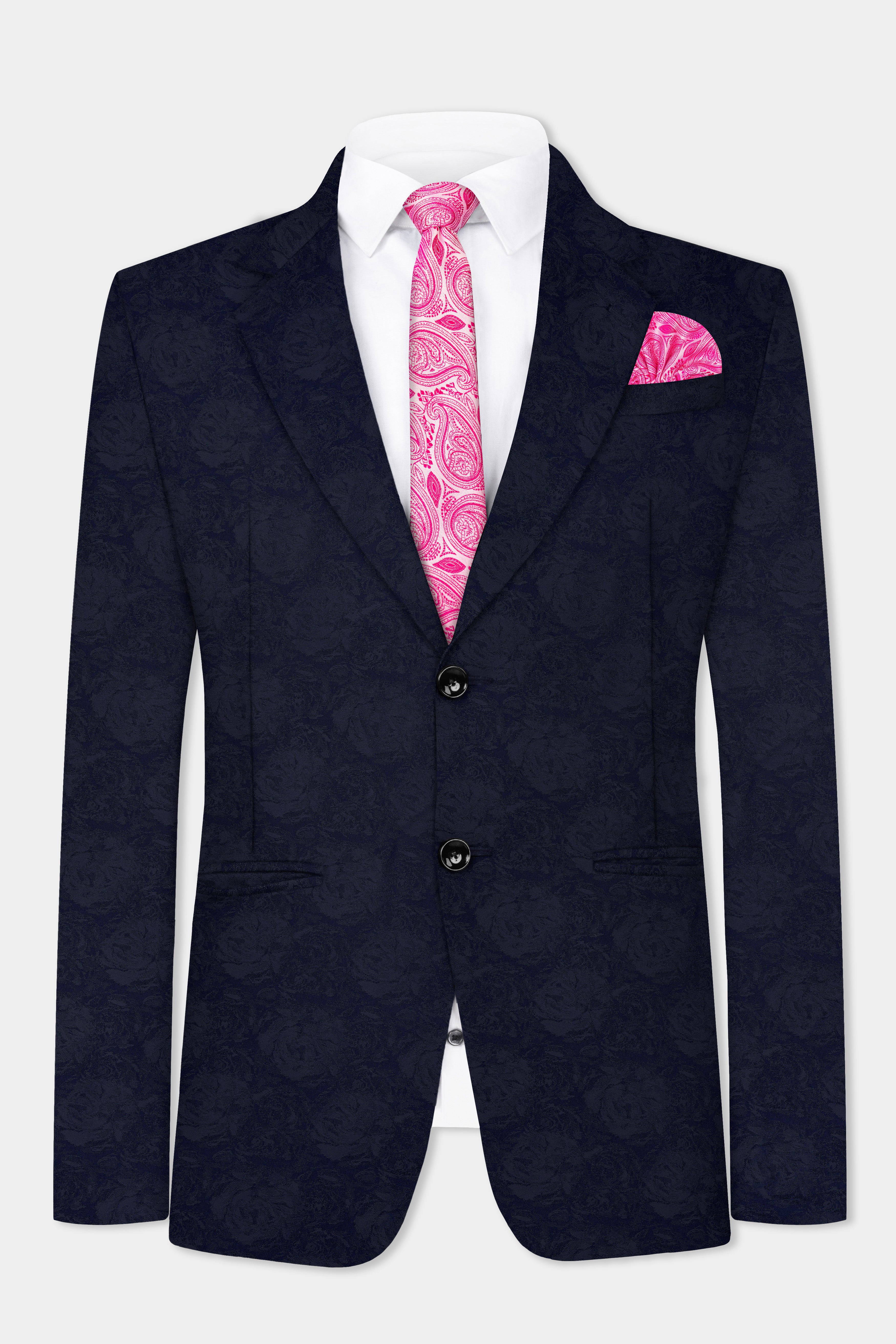 Firefly Blue Jacquard Textured Single Breasted Suit