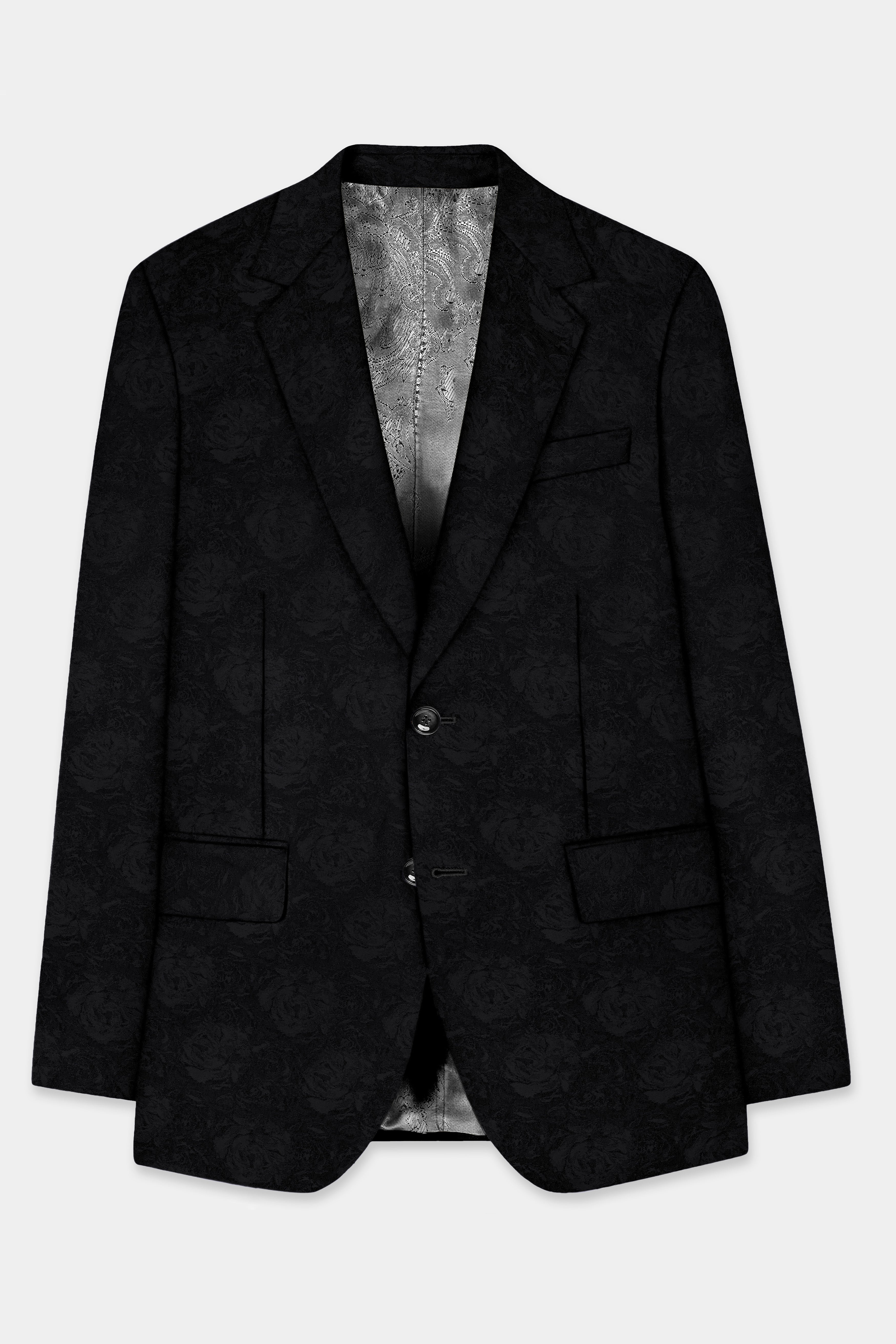 Jade Black Jacquard Textured Single Breasted Suit