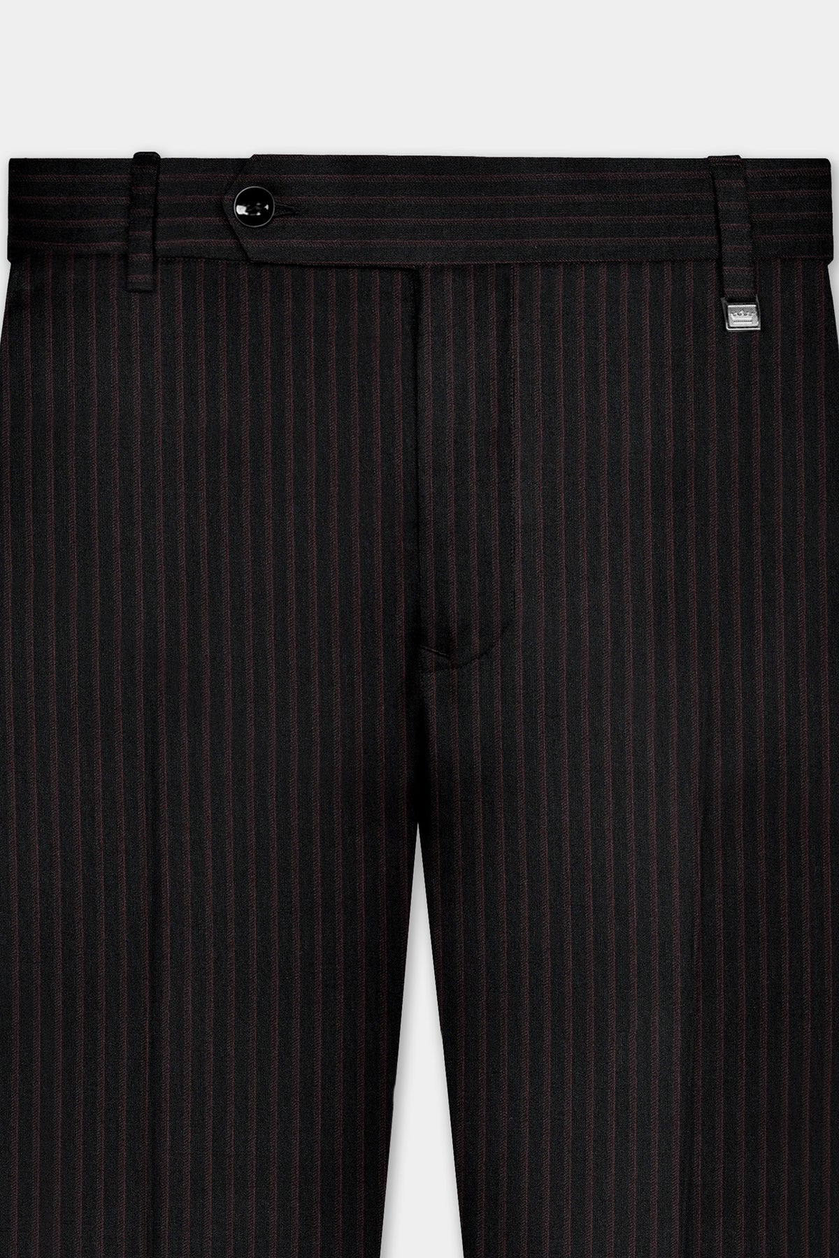 Jade Black With Iridium Maroon Striped Wool Blend Suit