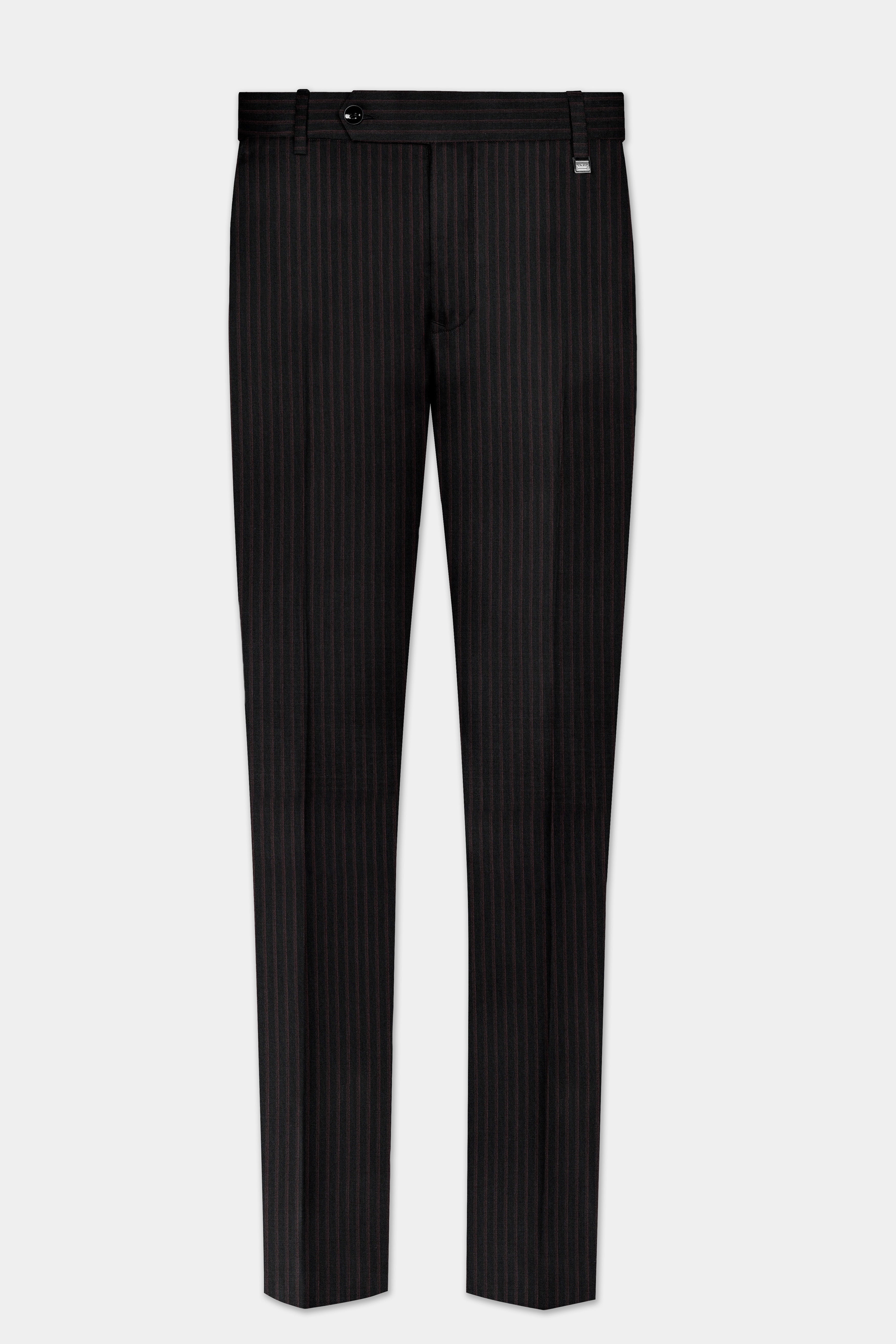 Jade Black With Iridium Maroon Striped Wool Blend Suit