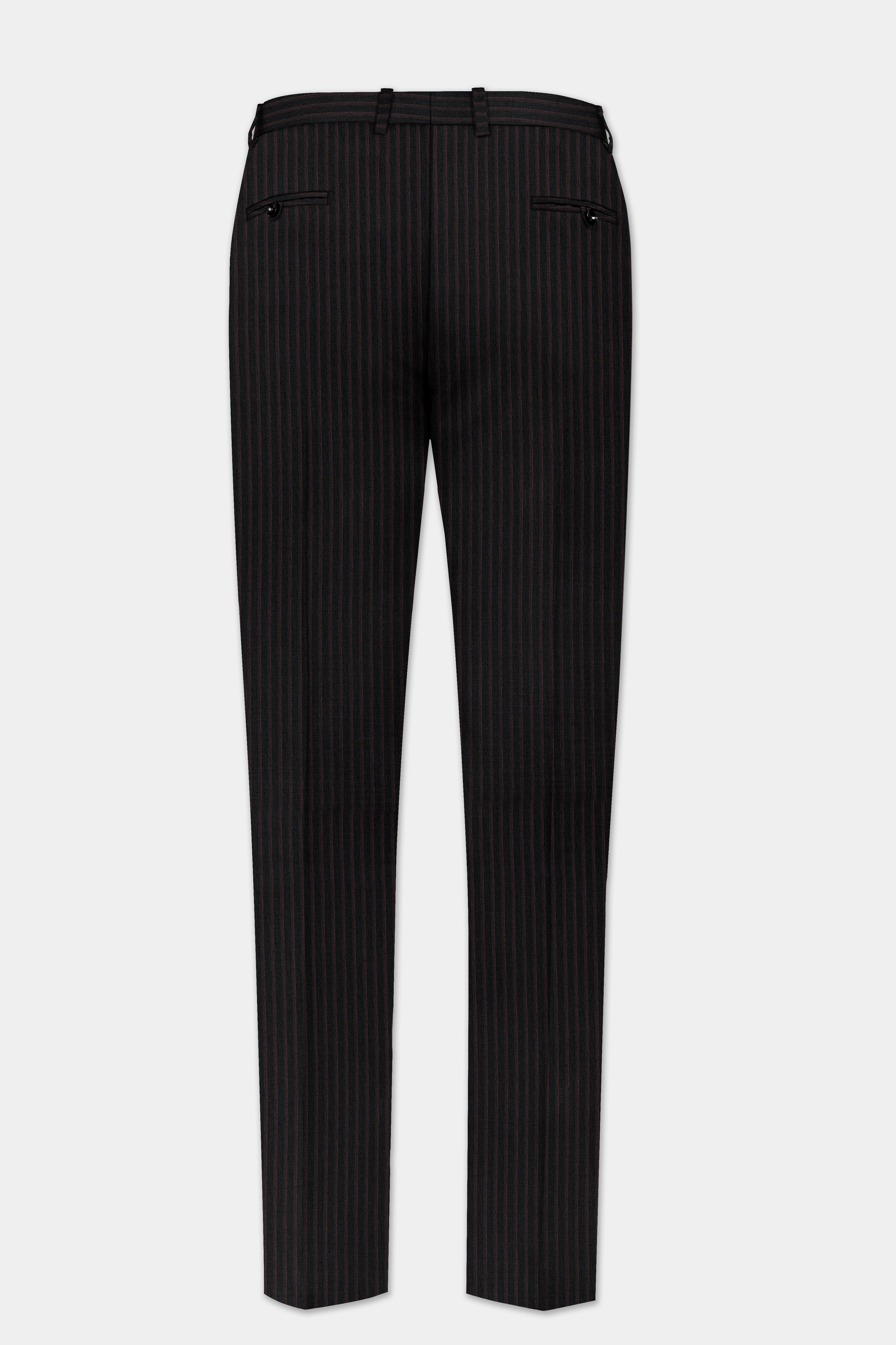 Jade Black With Iridium Maroon Striped Wool Blend Suit