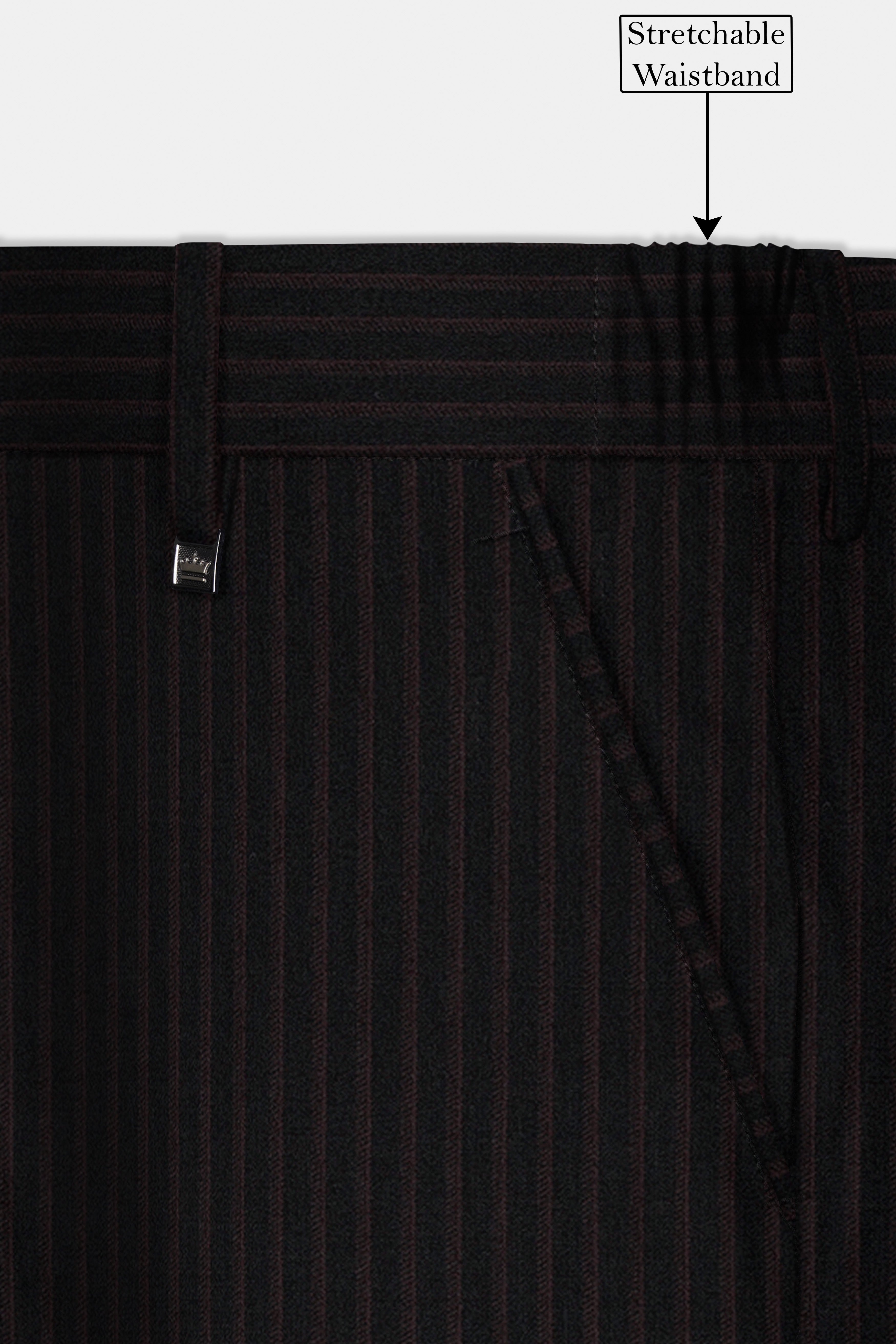 Jade Black With Iridium Maroon Striped Wool Blend Suit