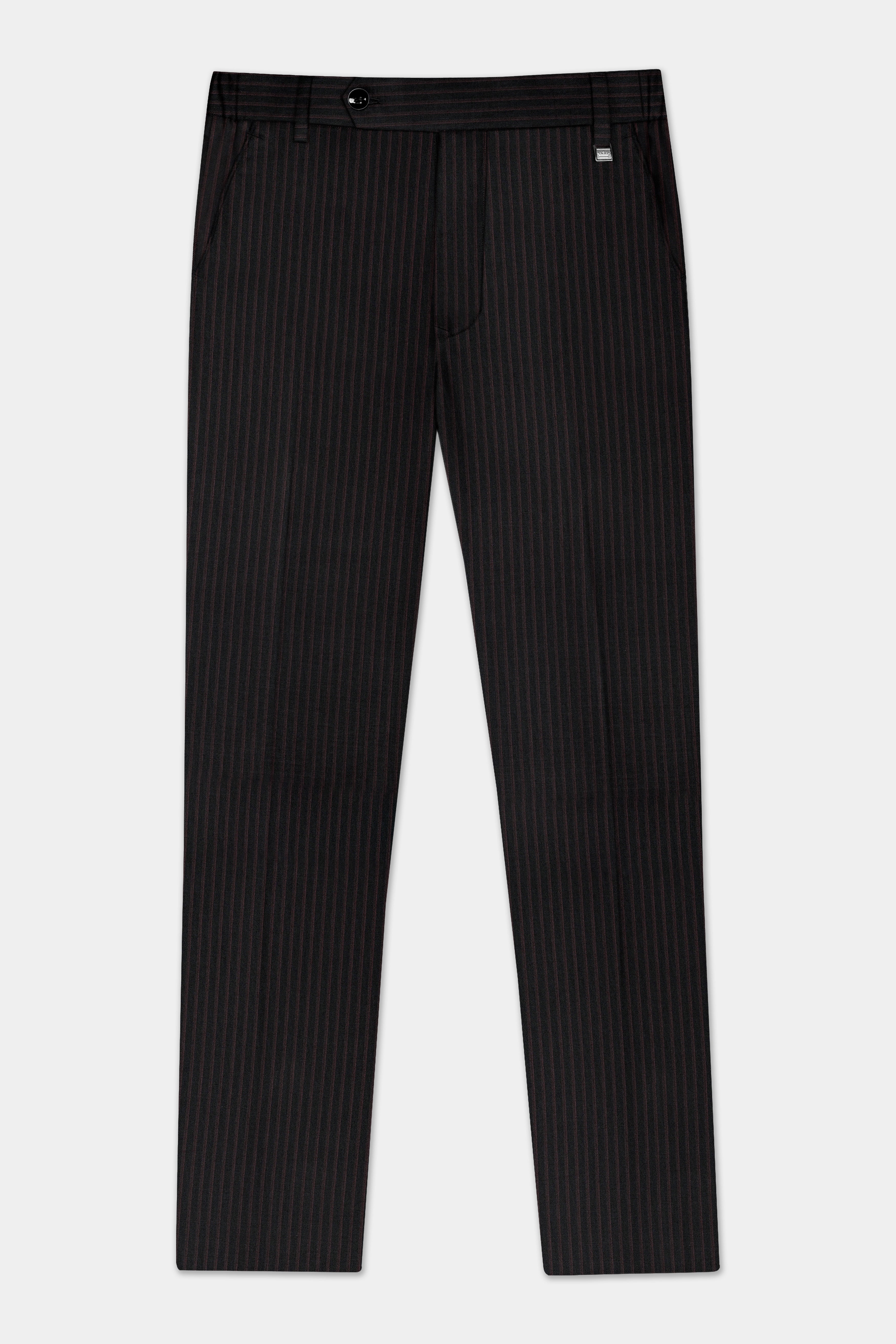 Jade Black With Iridium Maroon Striped Wool Blend Suit