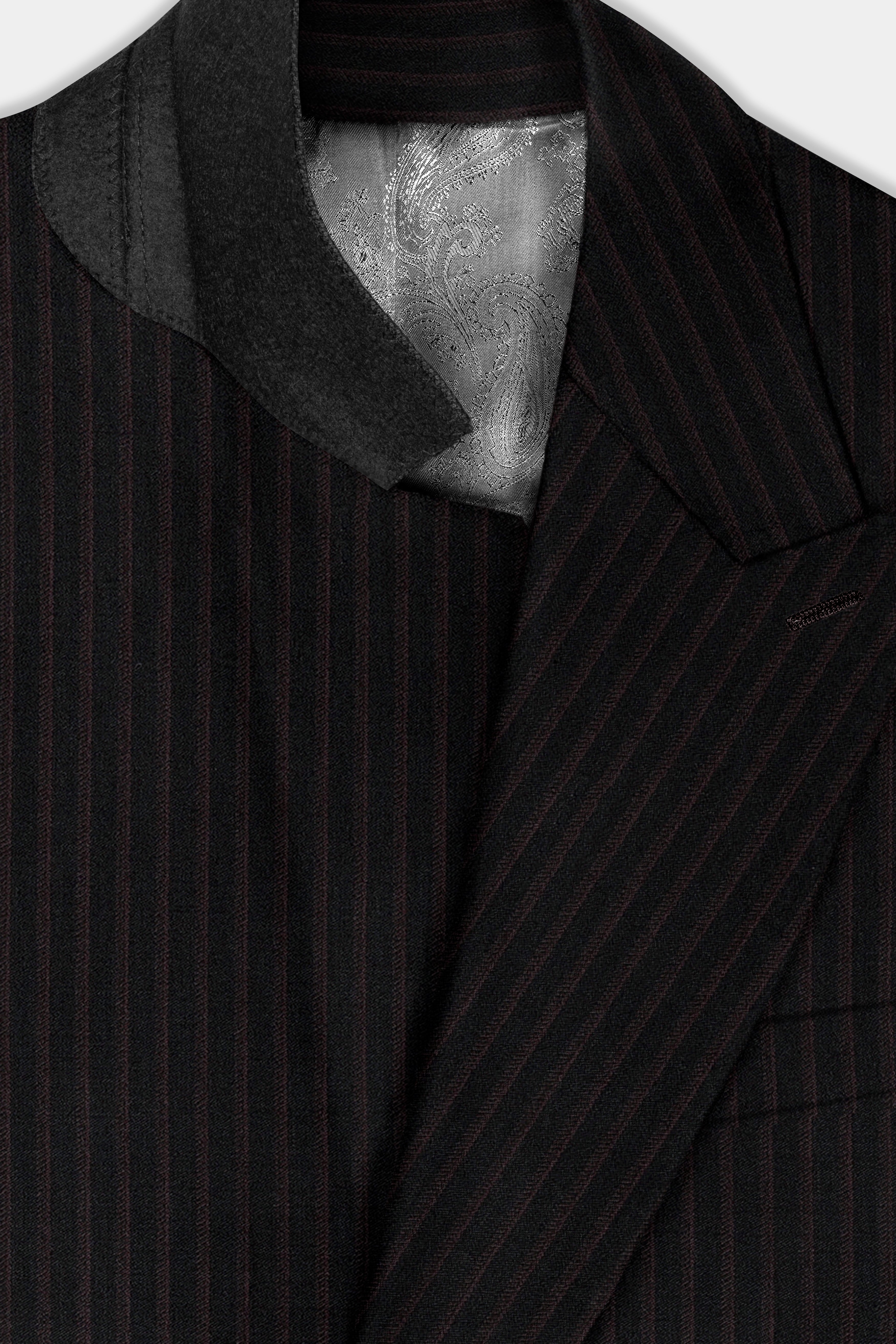 Jade Black With Iridium Maroon Striped Wool Blend Suit