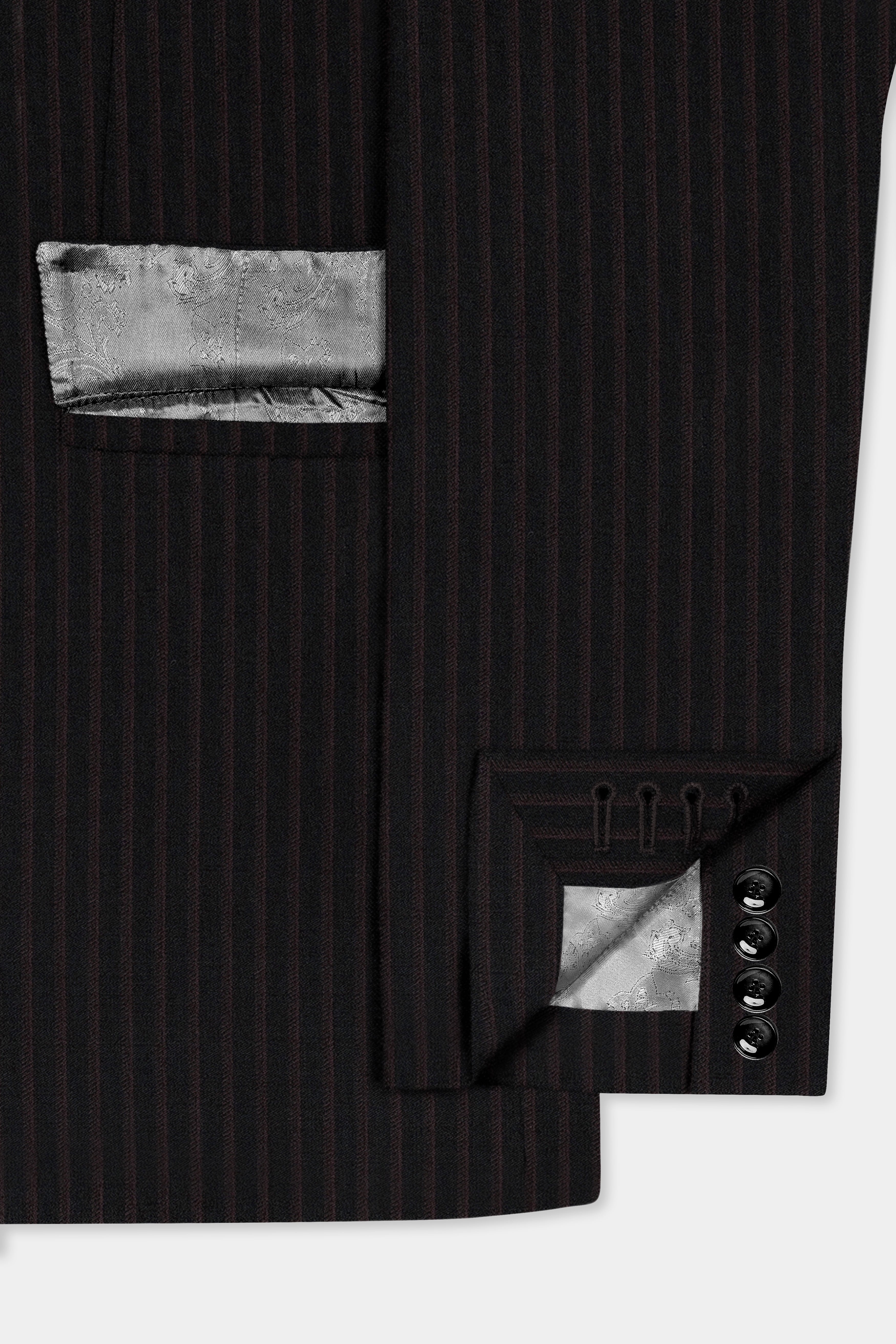 Jade Black With Iridium Maroon Striped Wool Blend Suit