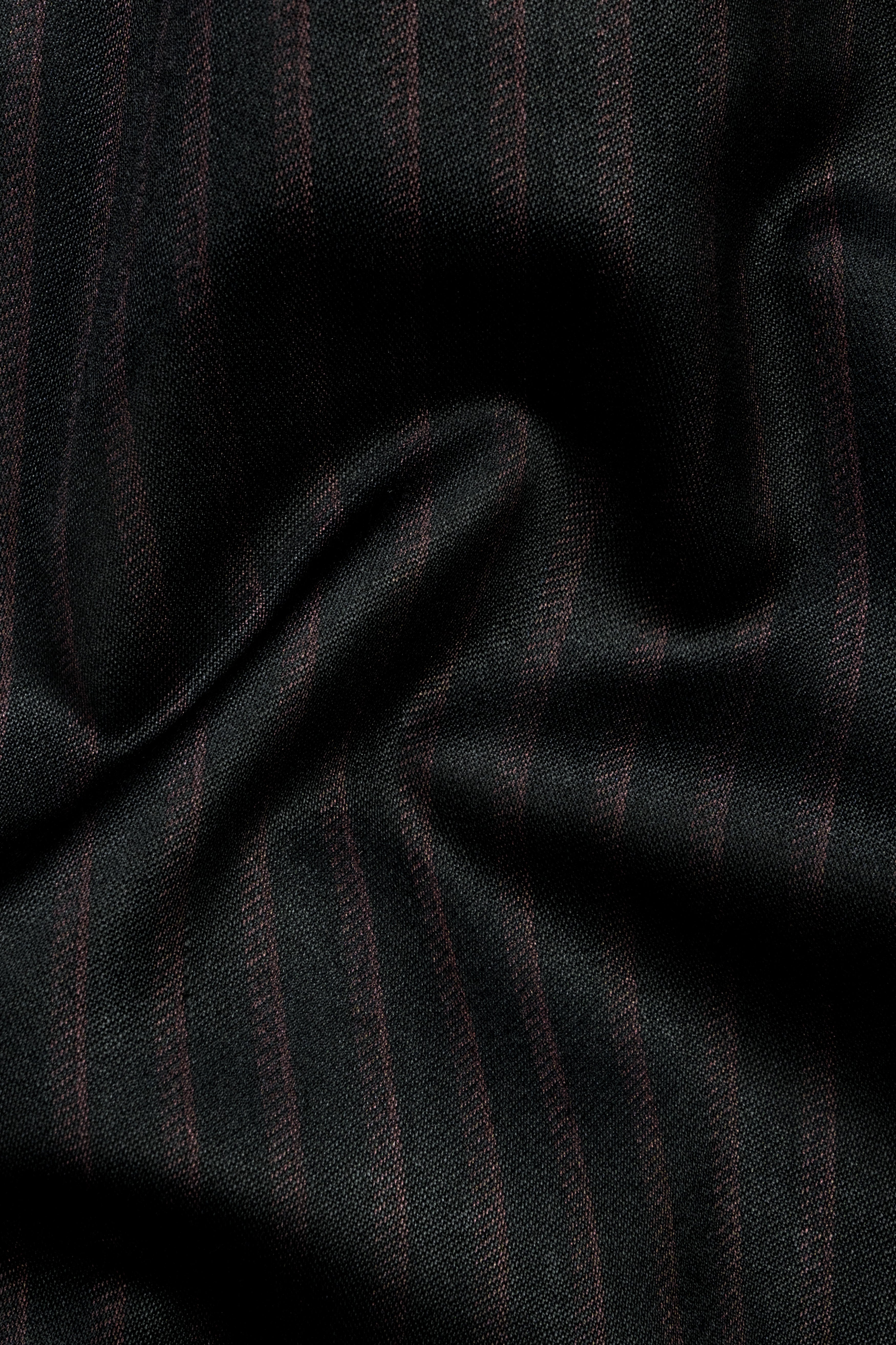 Jade Black With Iridium maroon Striped Wool Blend Double Breasted Suit