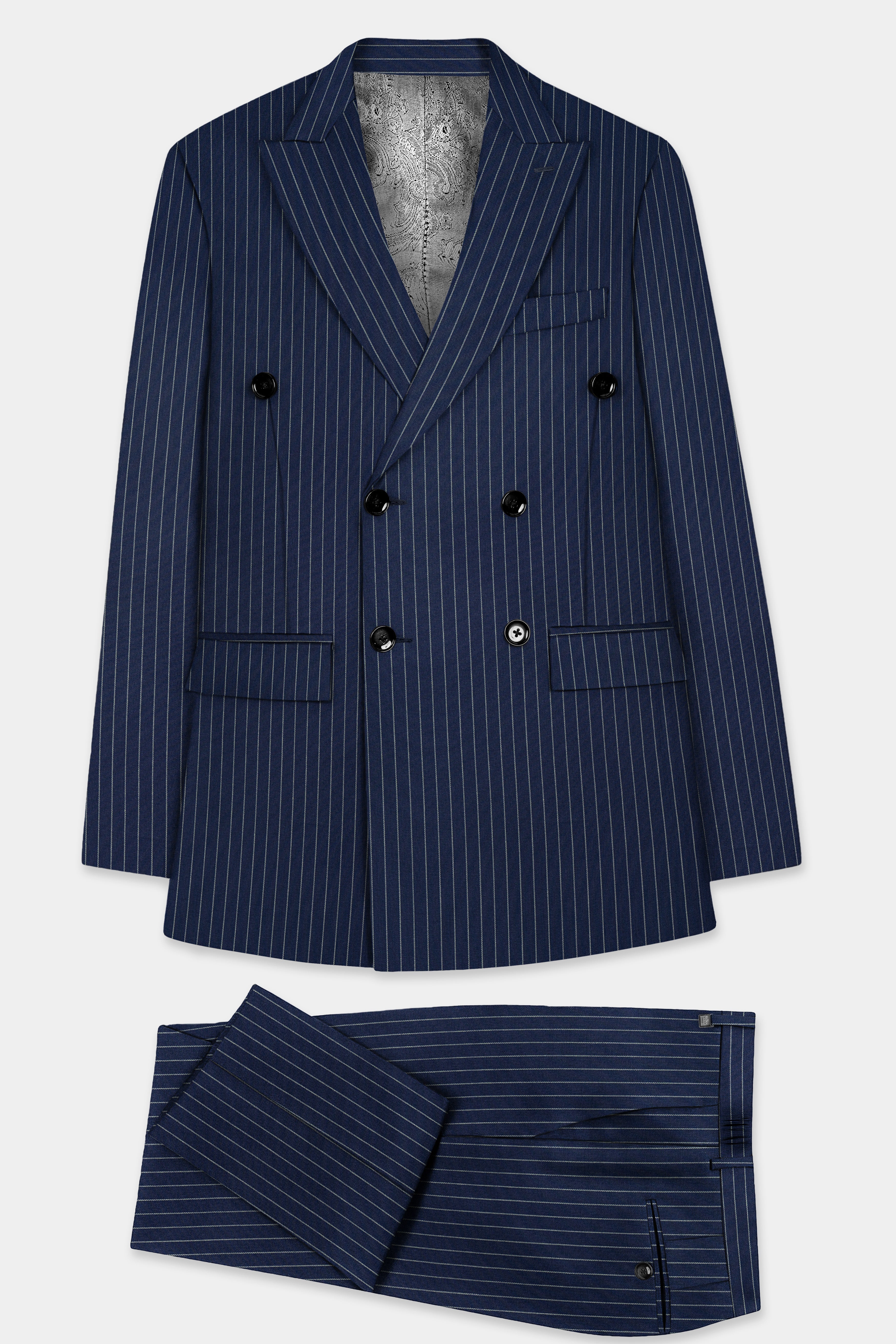 Vulcan Blue Striped Wool Blend Double Breasted Suit