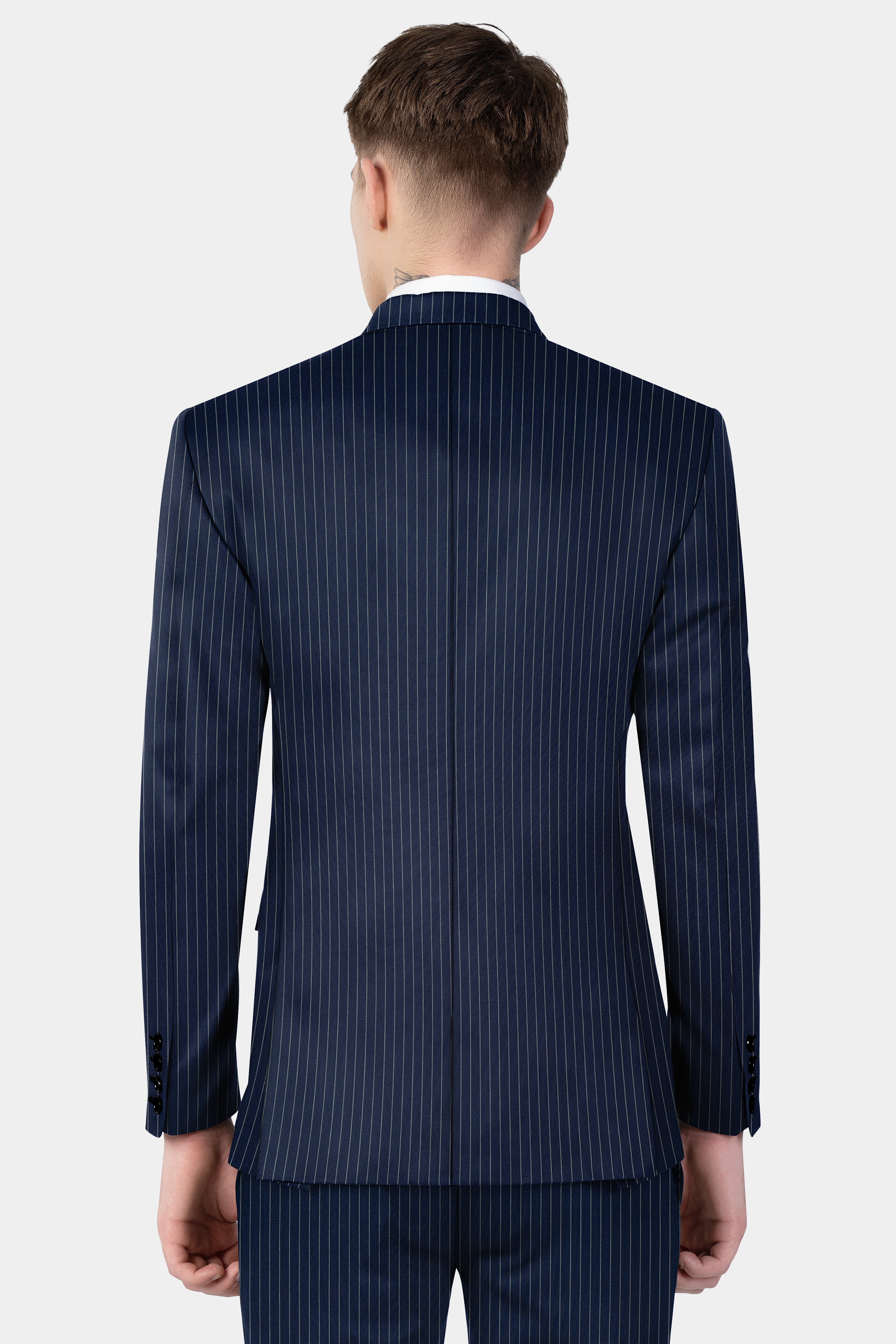 Vulcan Blue Striped Wool Blend Double Breasted Suit