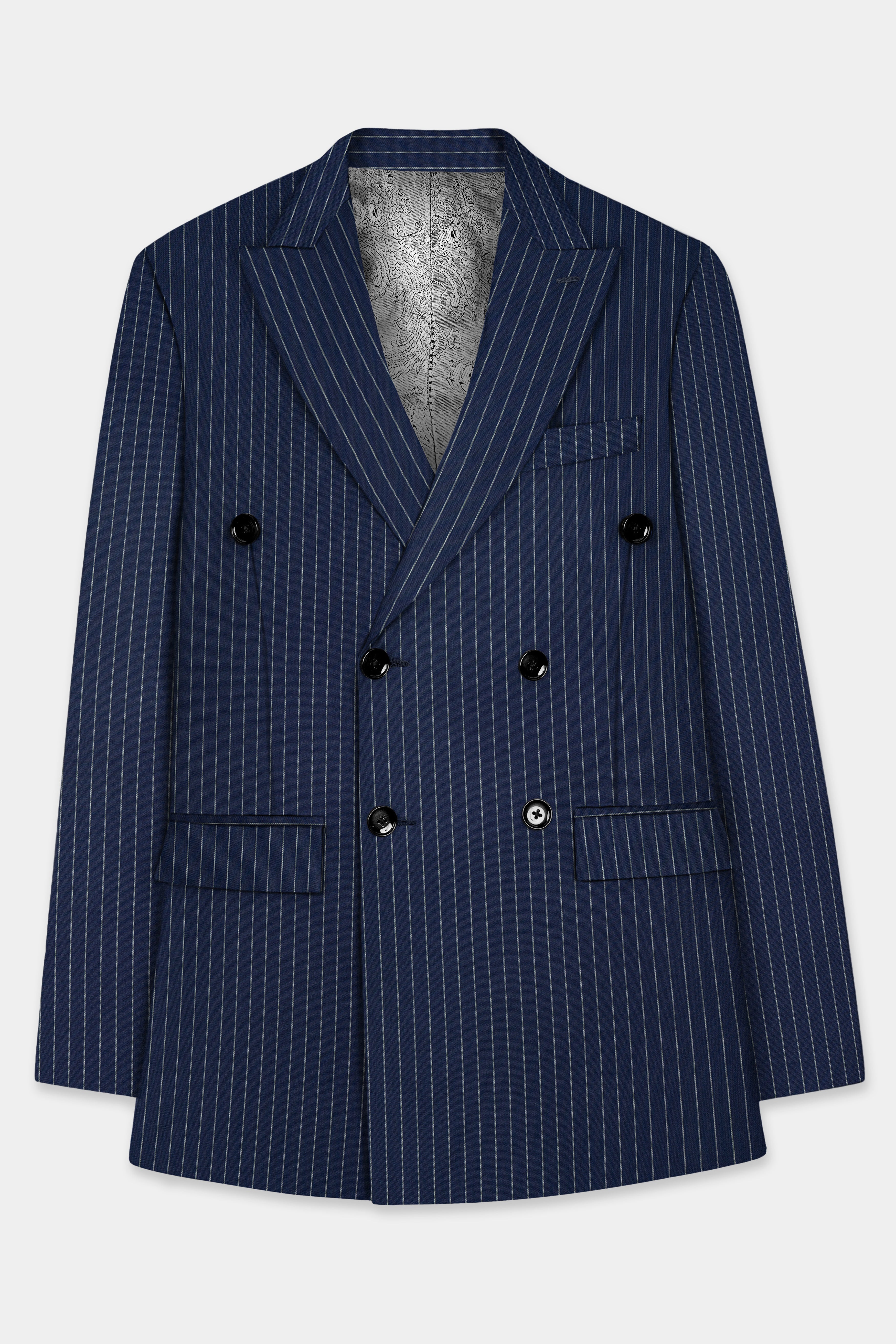 Vulcan Blue Striped Wool Blend Double Breasted Suit