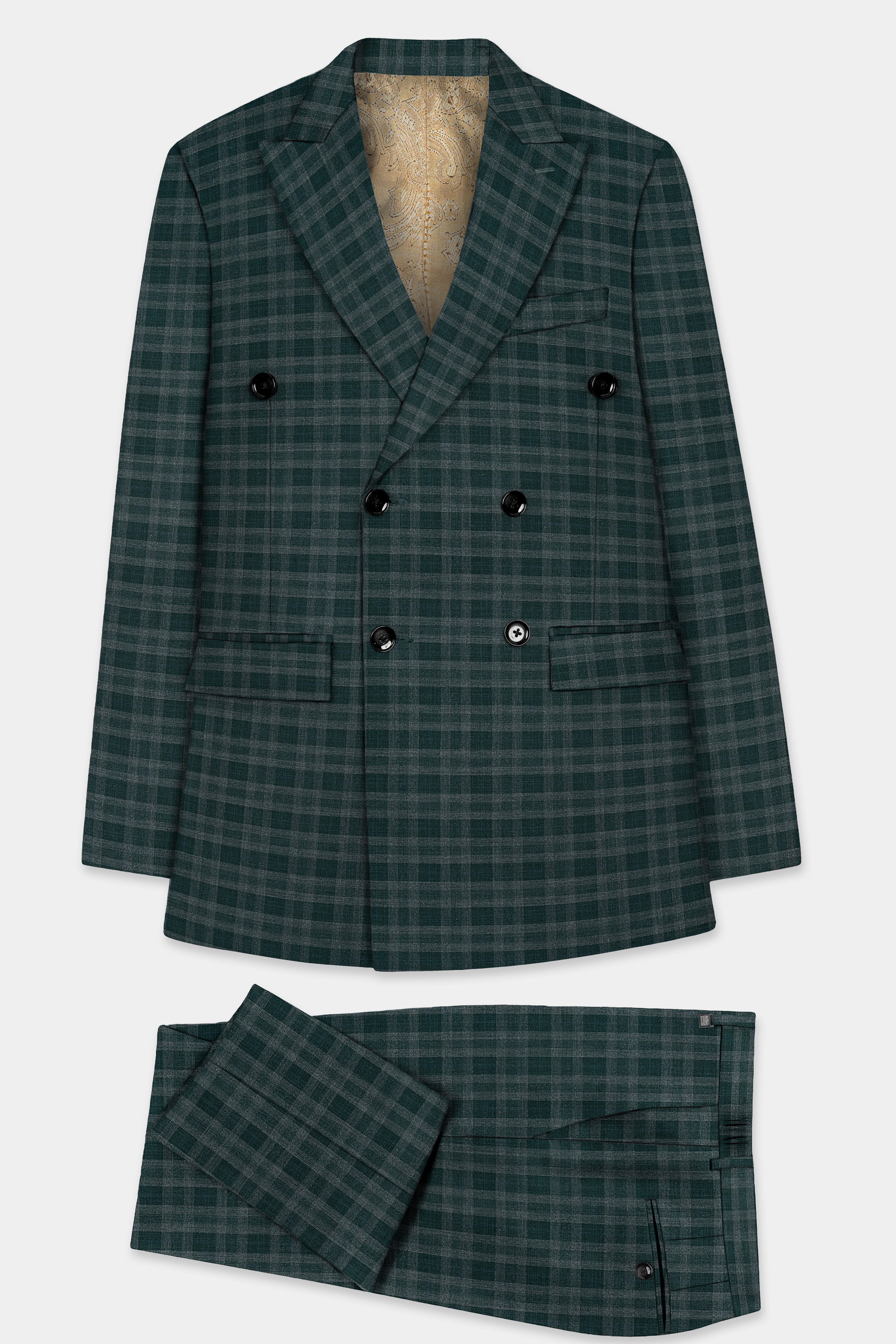 Firefly Green Plaid Wool Blend Double Breasted Suit