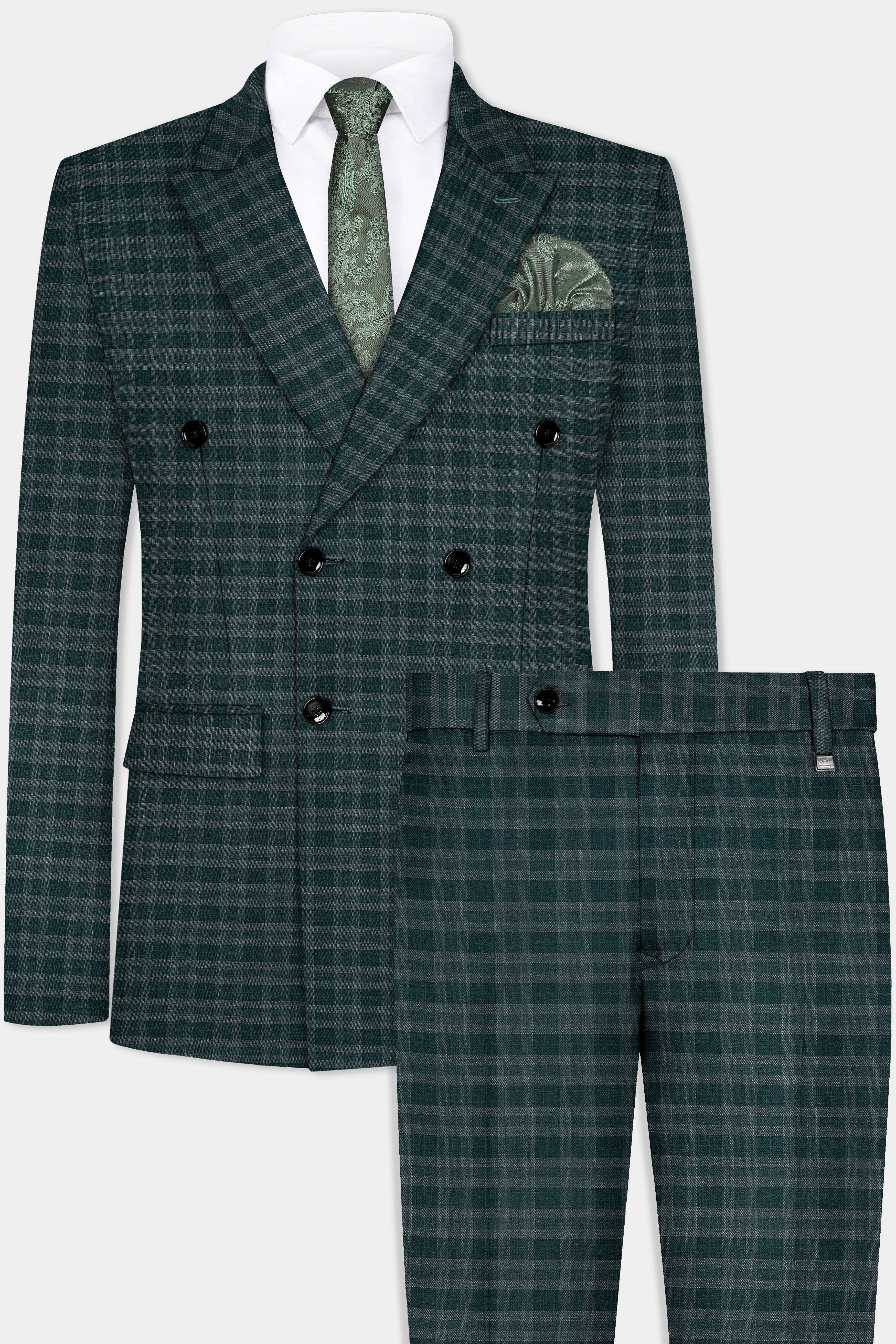 Firefly Green Plaid Wool Blend Double Breasted Suit