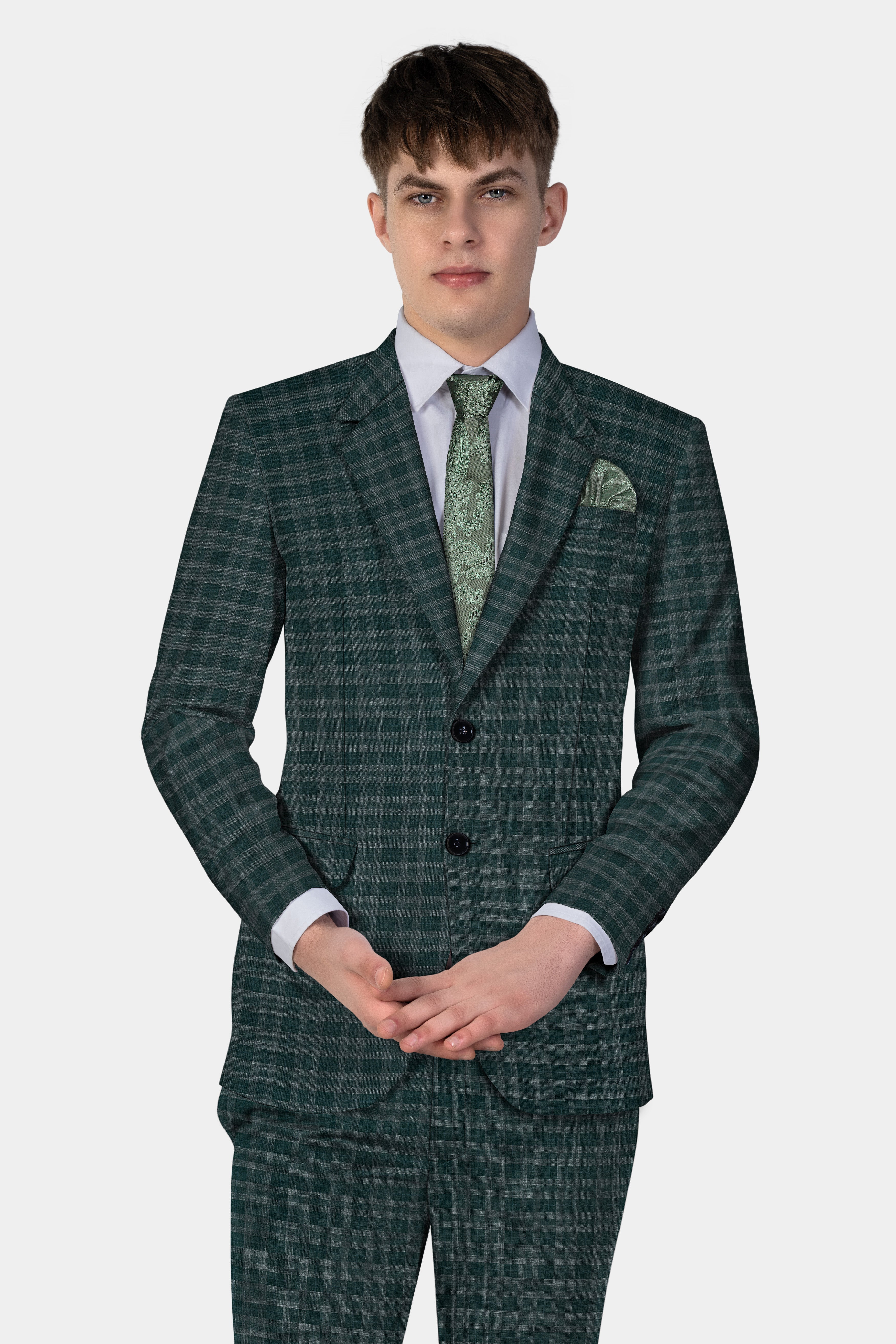 Firefly Green Plaid Wool Blend Suit