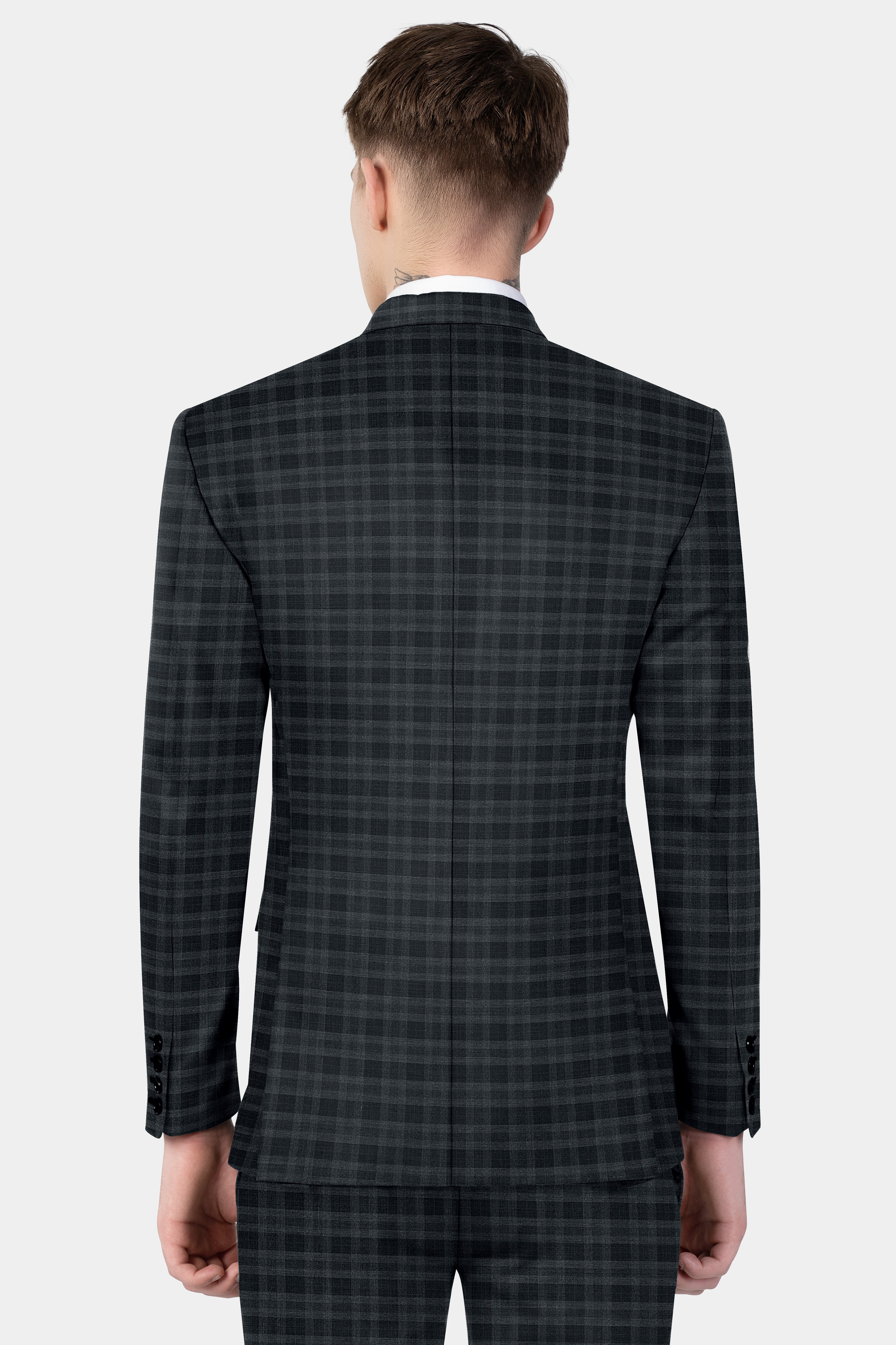 Bunker Gray With Vampire Plaid Wool Blend Double Breasted Suit