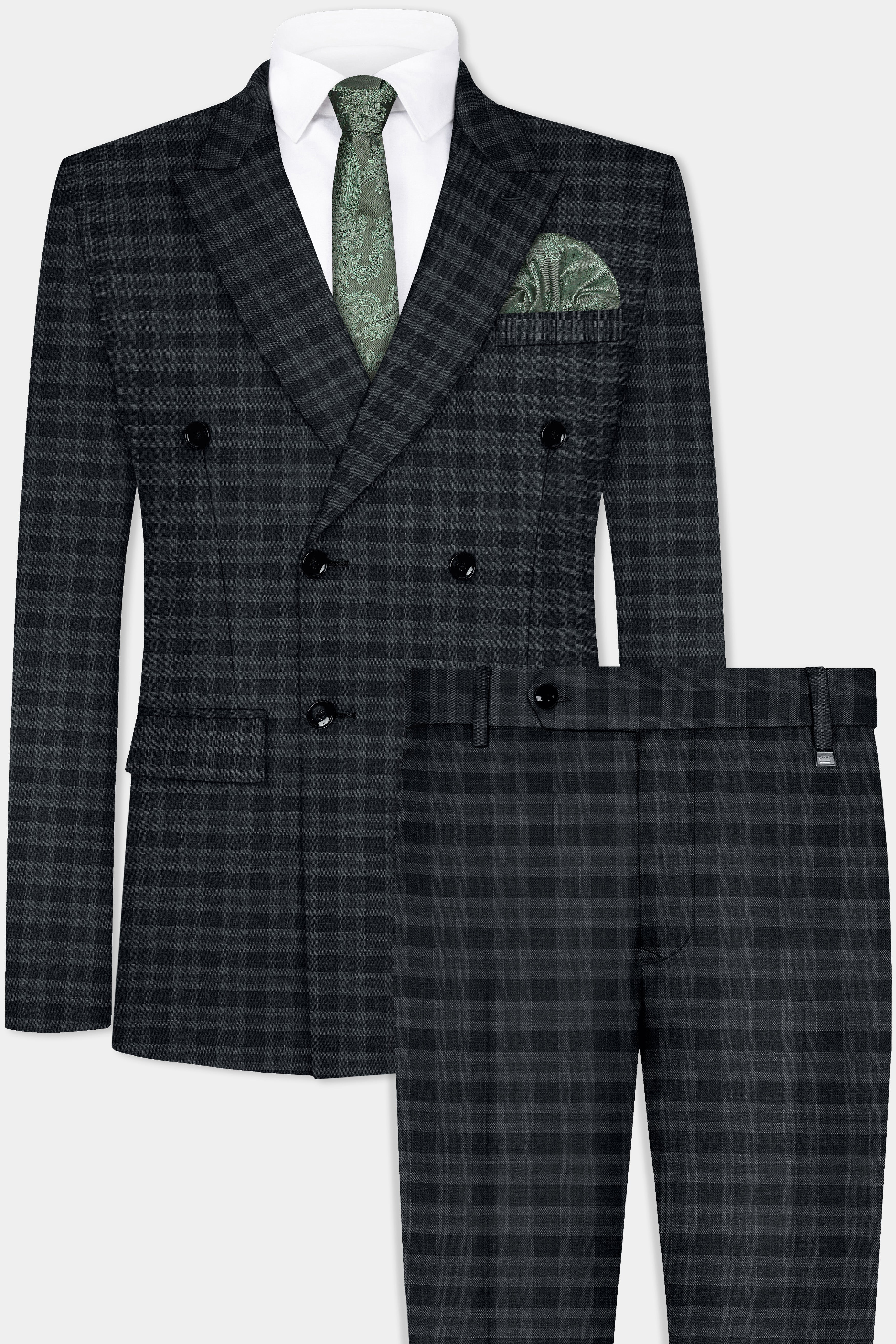 Bunker Gray With Vampire Plaid Wool Blend Double Breasted Suit