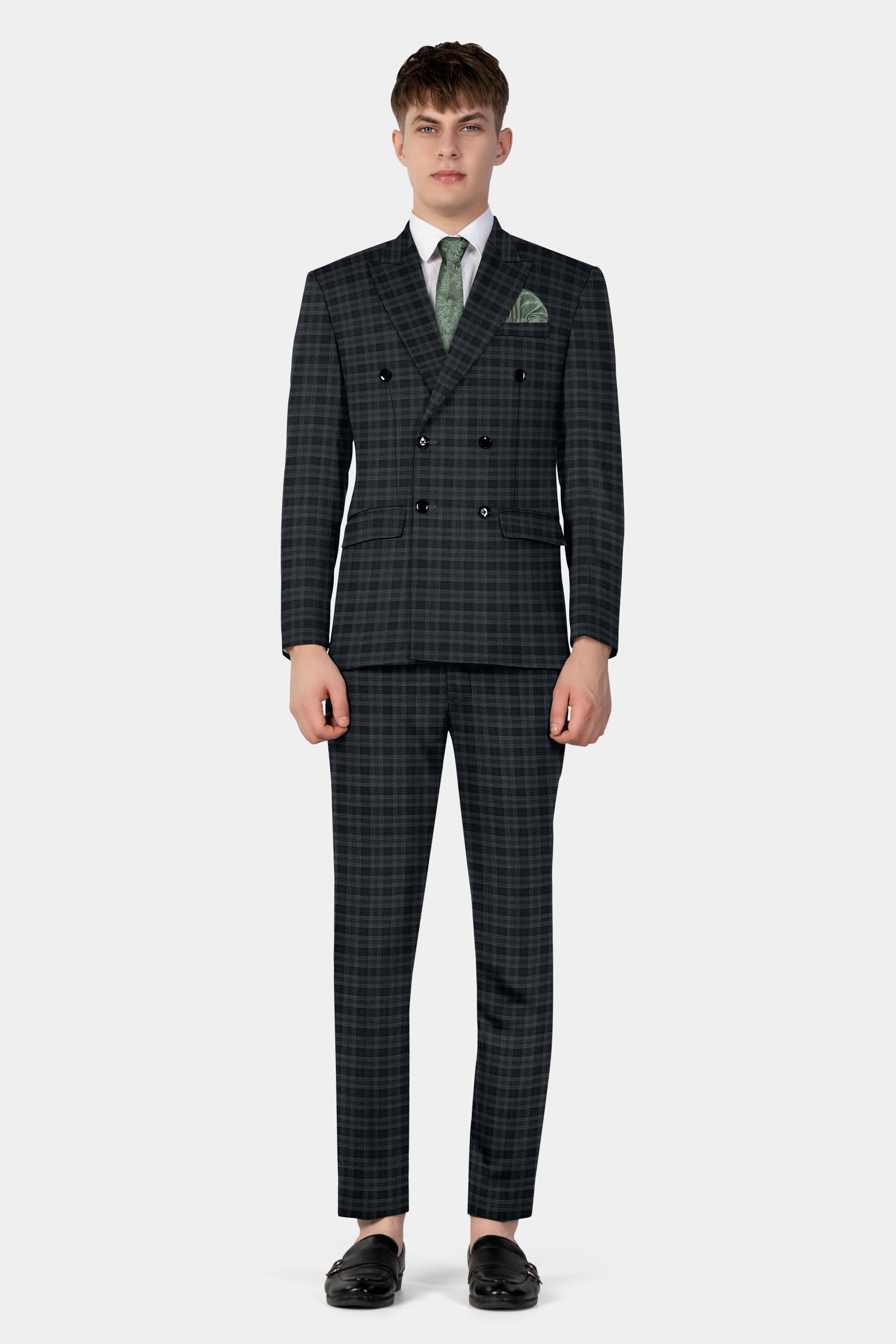 Bunker Gray With Vampire Plaid Wool Blend Double Breasted Suit