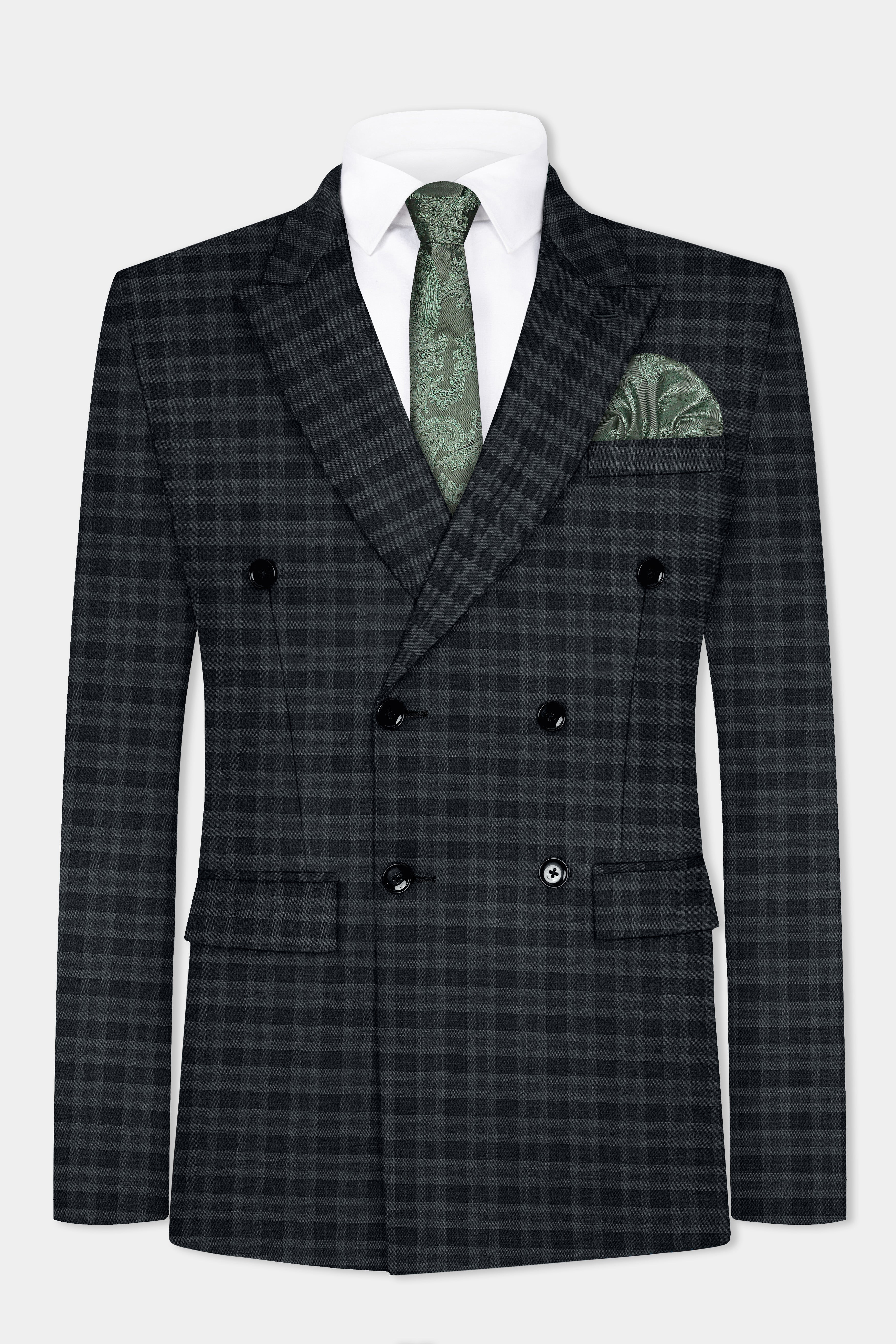 Bunker Gray With Vampire Plaid Wool Blend Double Breasted Suit