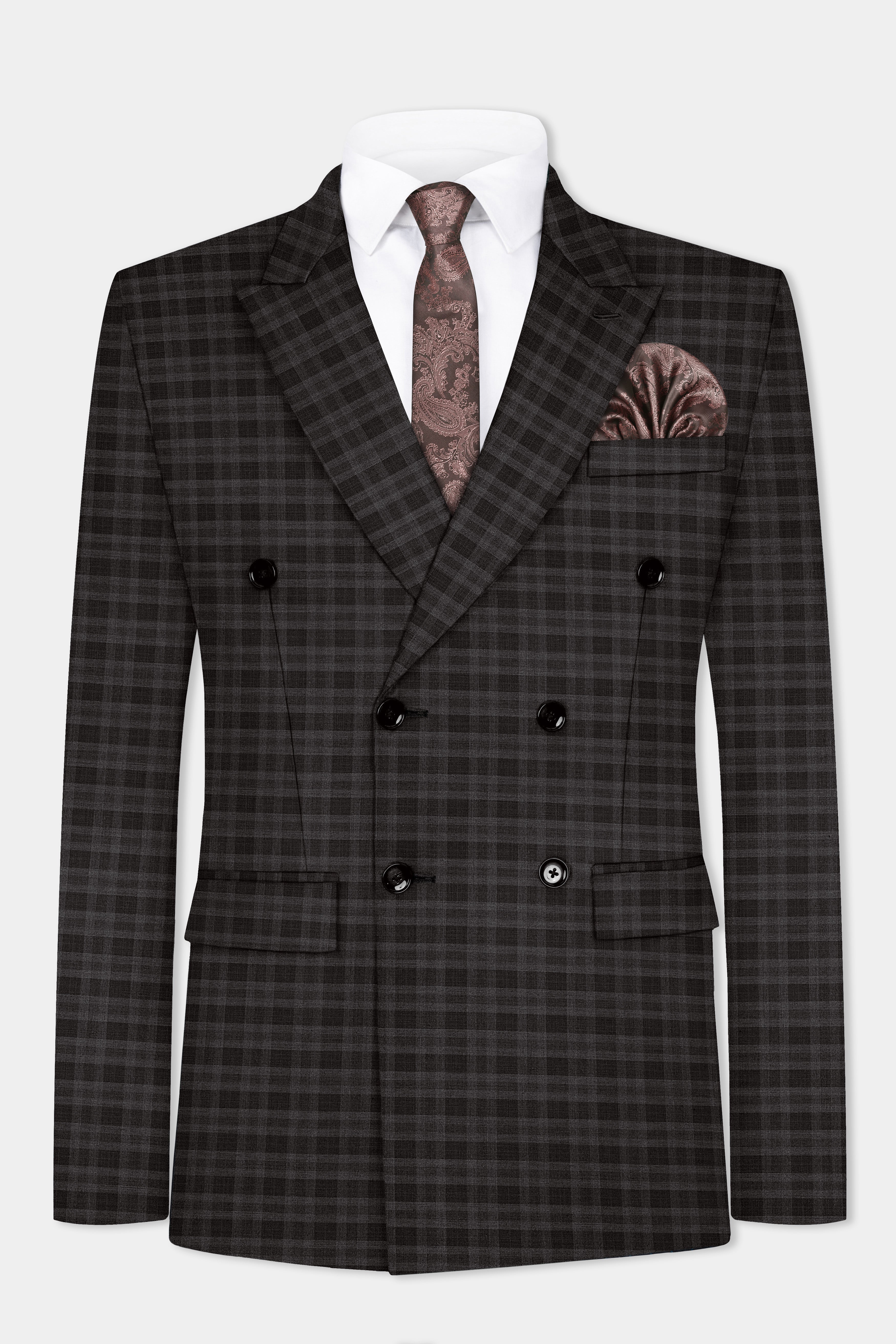 Zeus Brown With Emperor Plaid Wool Blend Double Breasted Suit